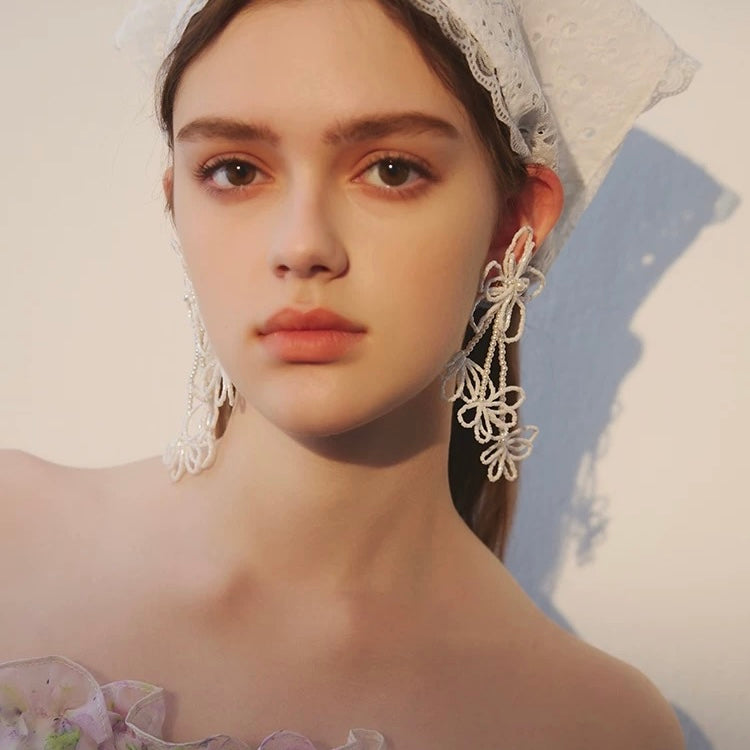 Beaded Blossom Cascade Earrings – Ethereal Statement Jewelry