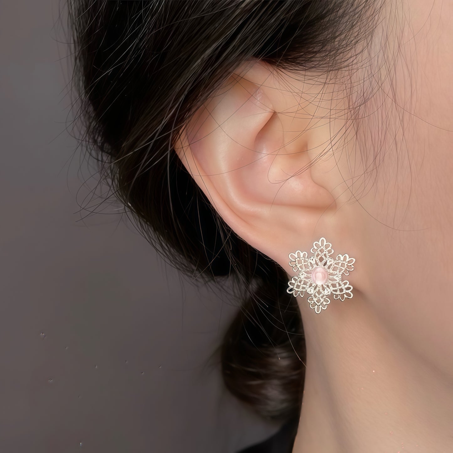 Fleur de Lune Örhängen – Silver & Rose Quartz