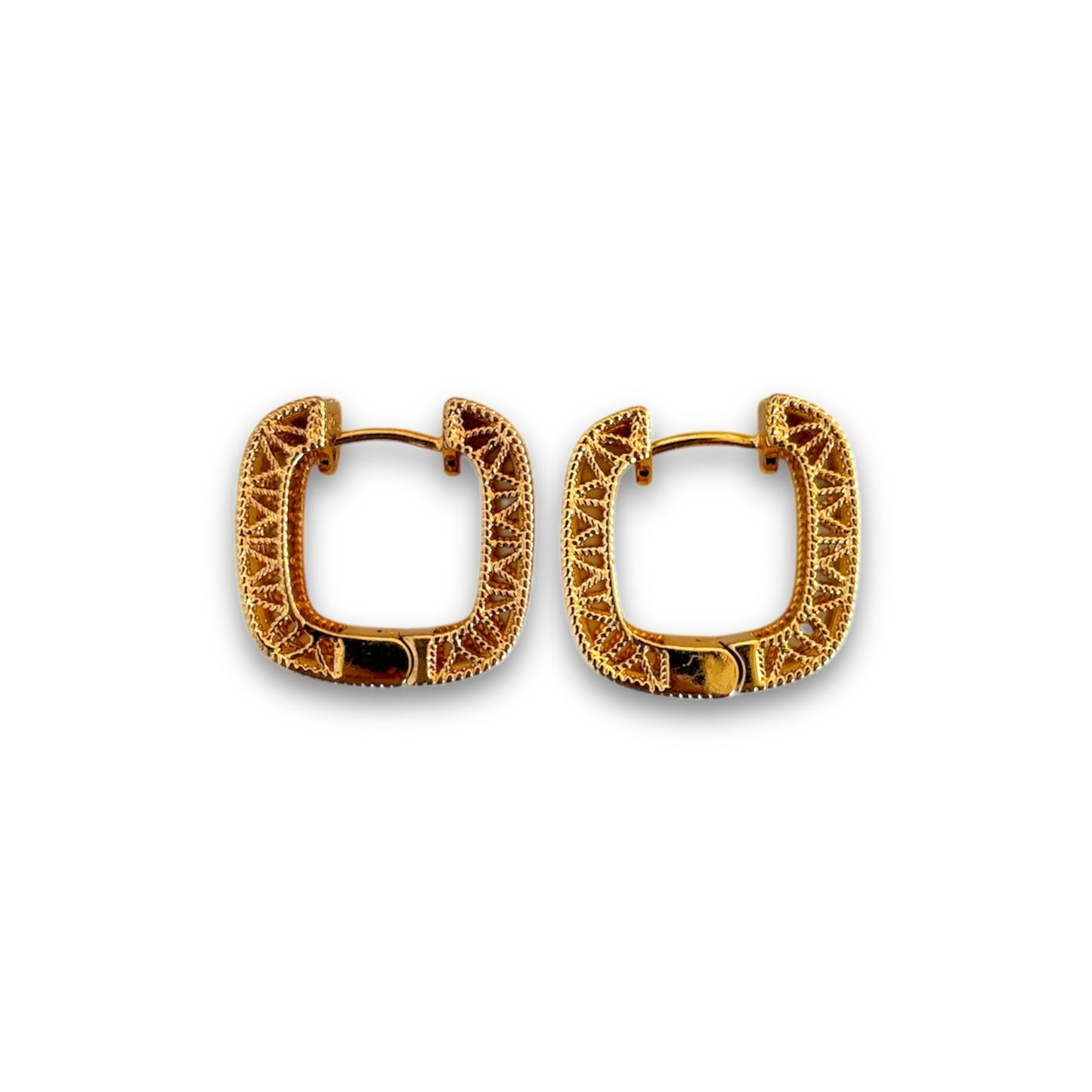 Golden Bloom Hoops – Textured Gold-Plated Earrings with Floral Detailing