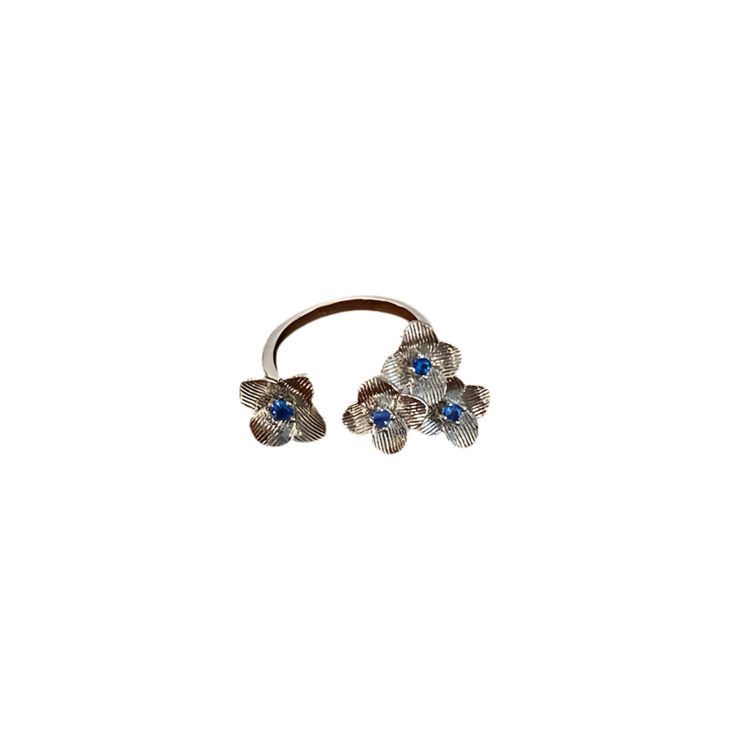 Blue Blossom Trio Ring – Sterling Silver Floral Statement Ring