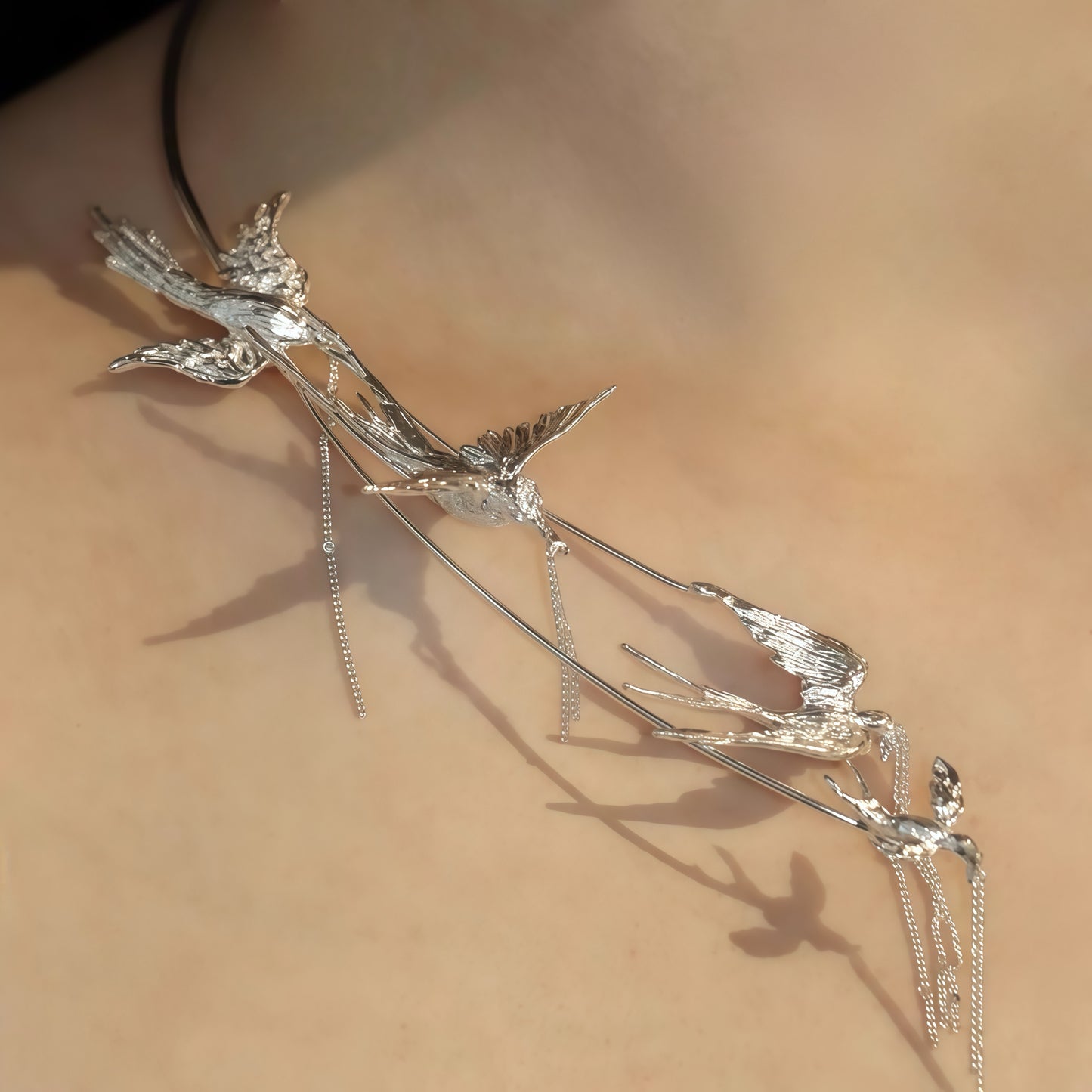 Flight of Grace Necklace – Sterling Silver Swallow Statement Collar