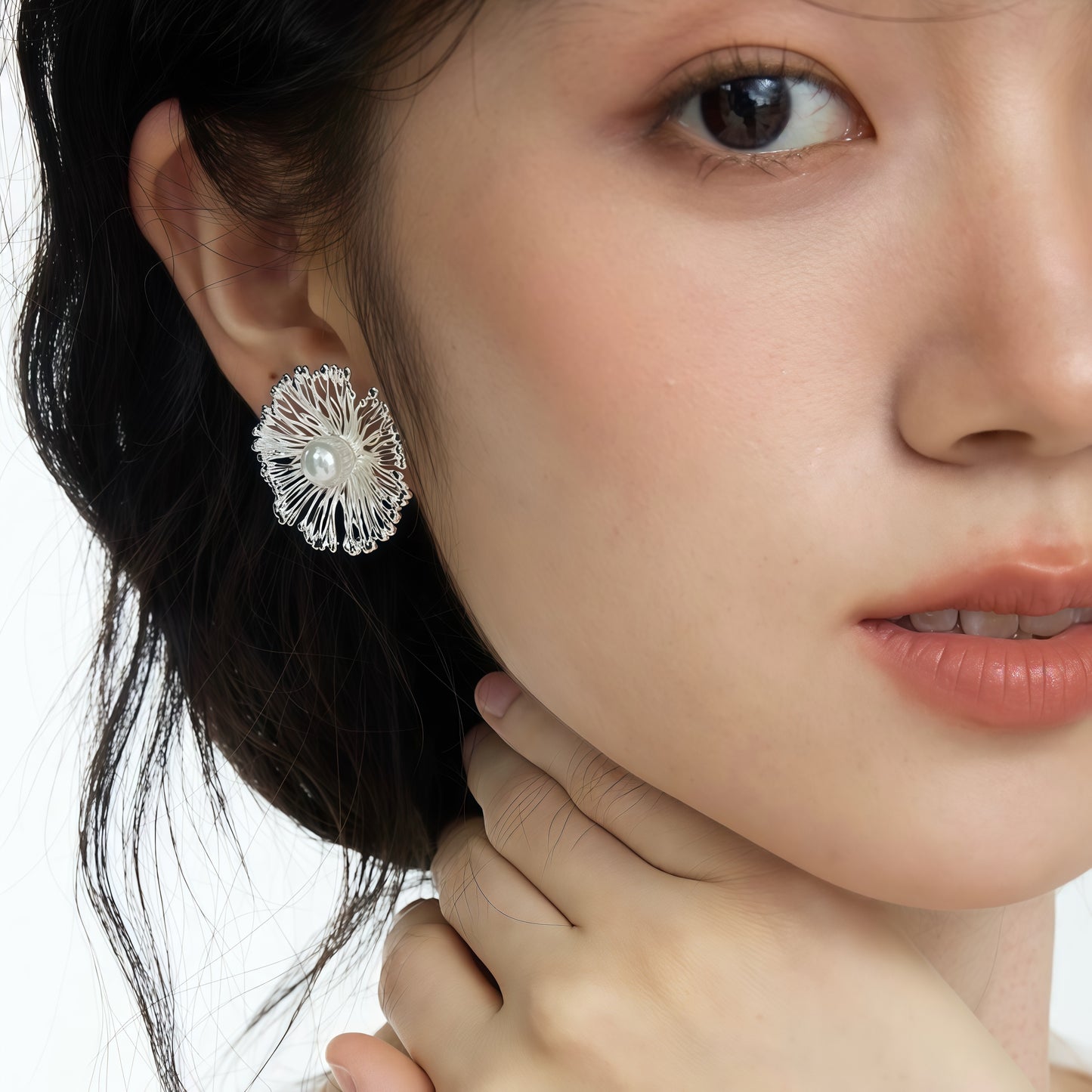 Silver Bloom Pearl Earrings