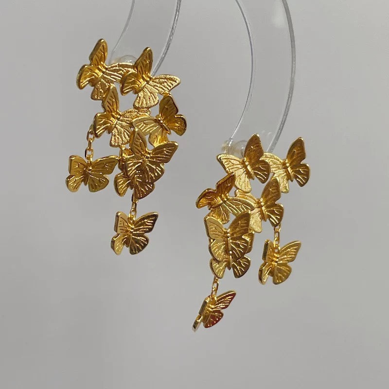 Golden Butterfly Cascade Earrings