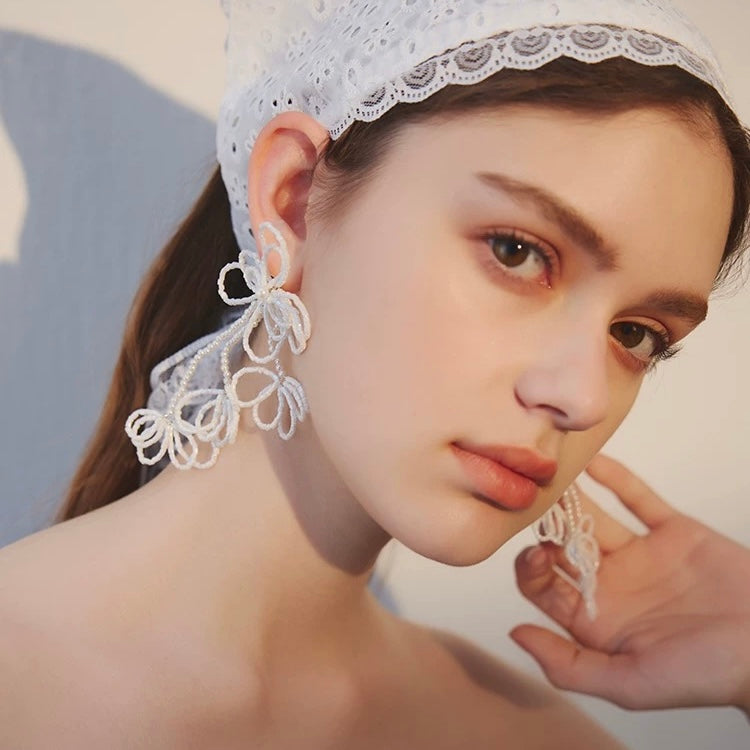 Beaded Blossom Cascade Earrings – Ethereal Statement Jewelry