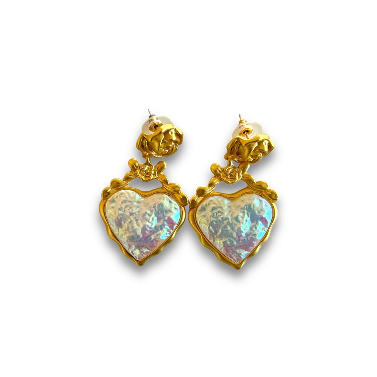 Golden Rose Heart Earrings