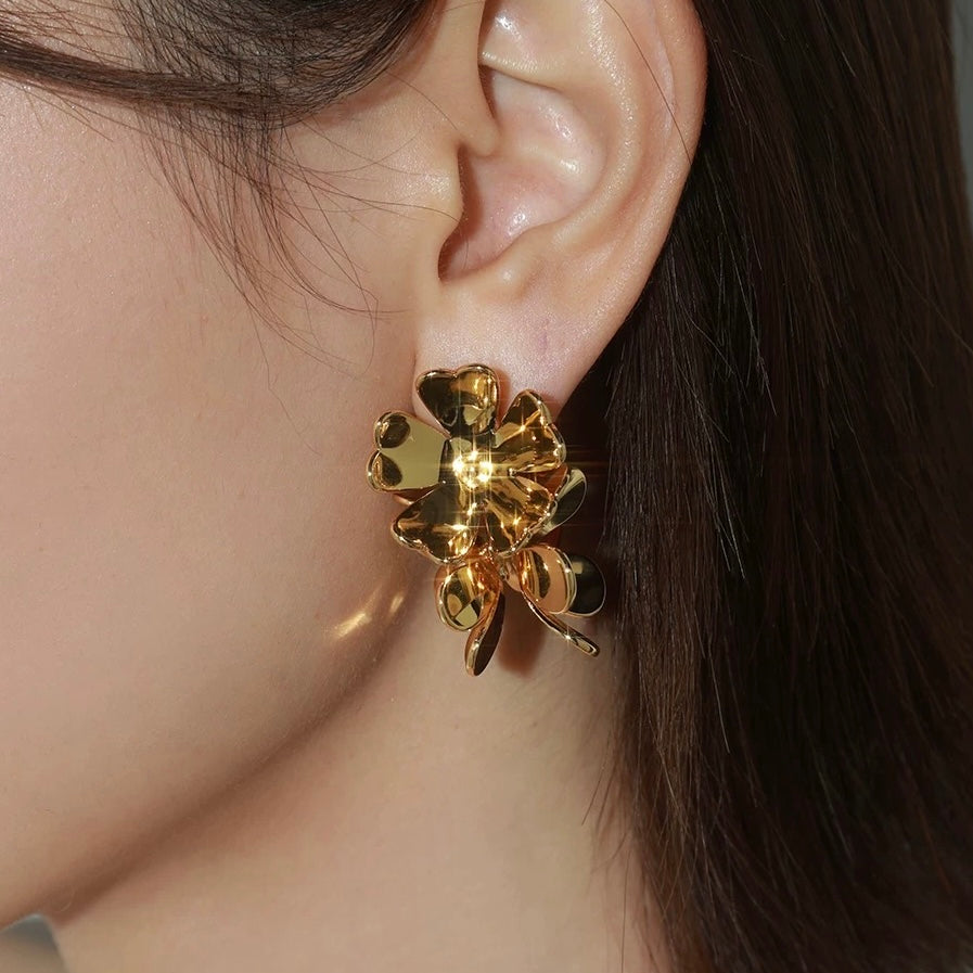 Golden Petal Loop Earrings