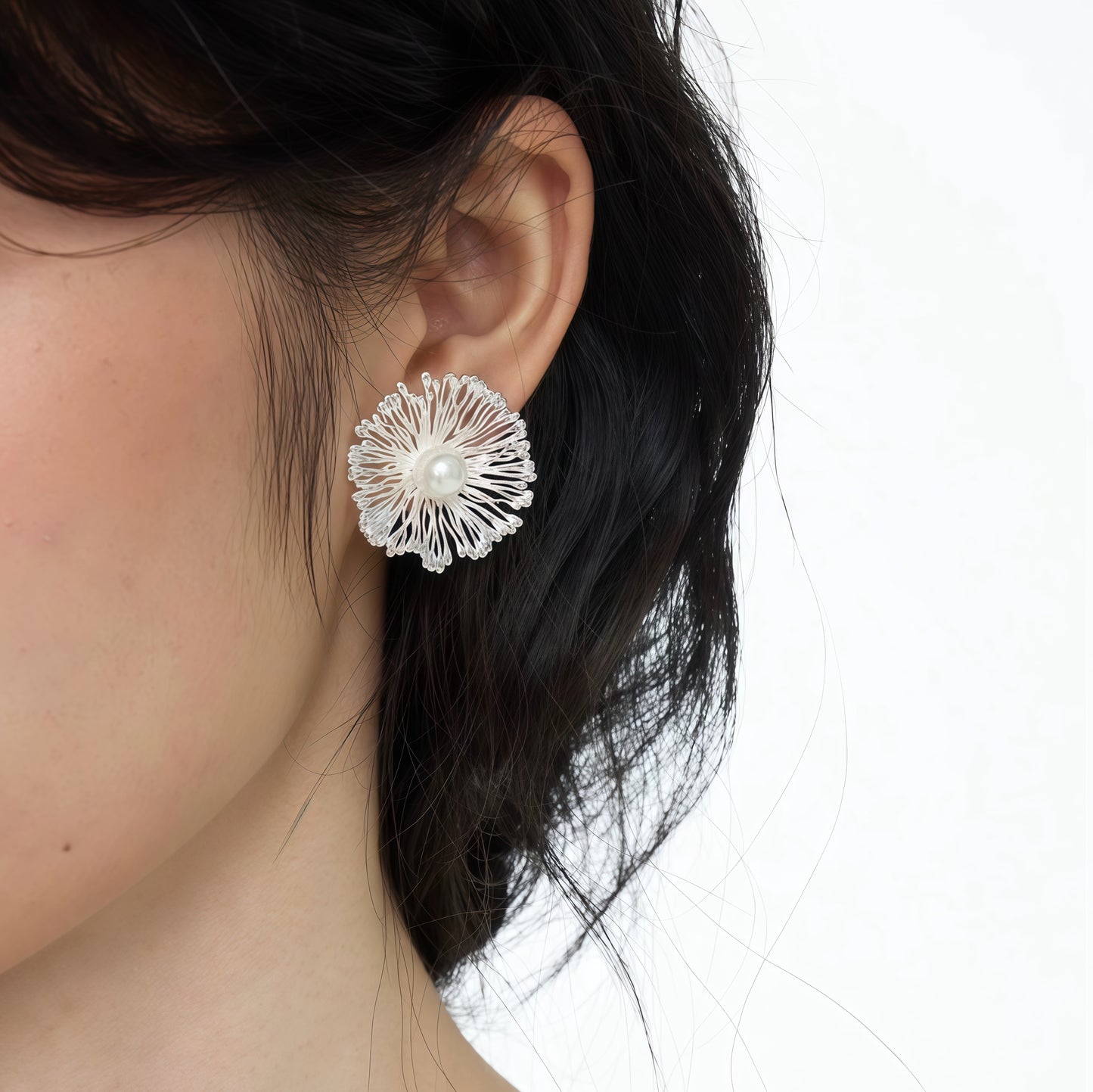 Silver Bloom Pearl Earrings