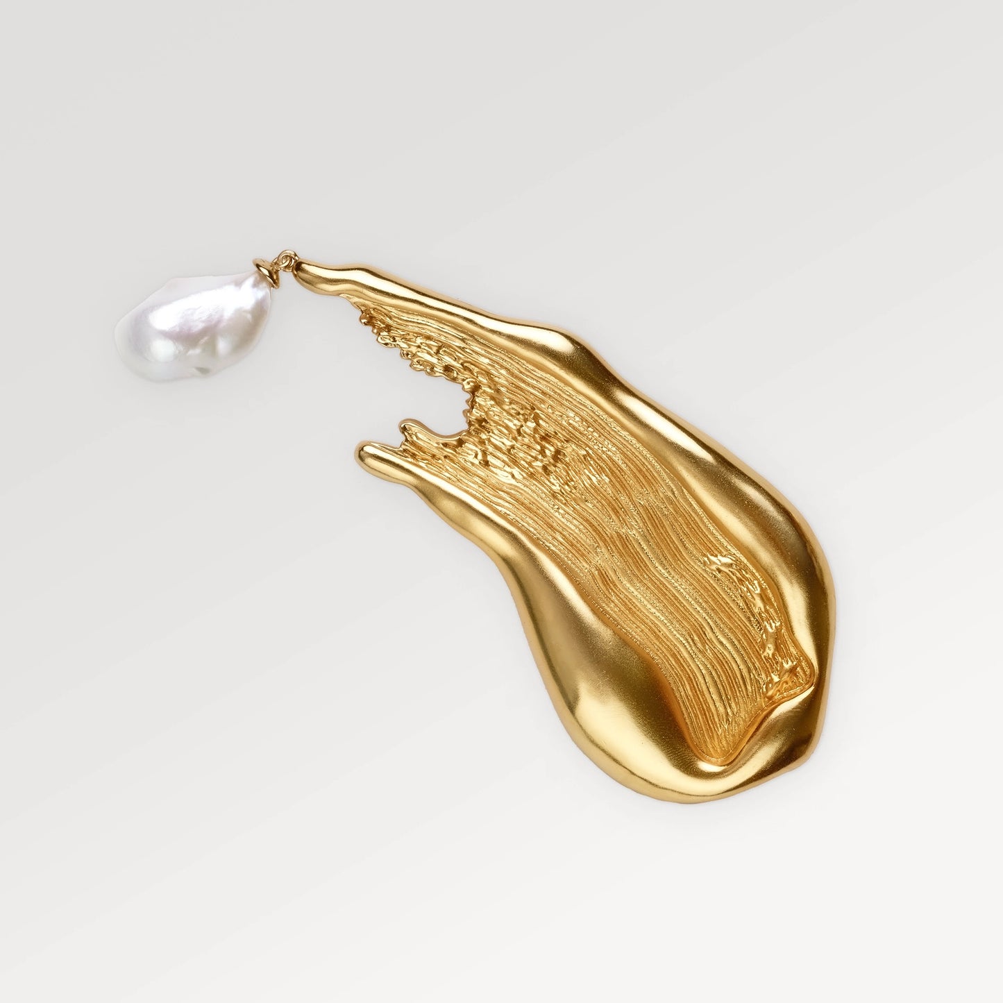 Abstract Brushstroke Pearl Brooch – Gold & Silver