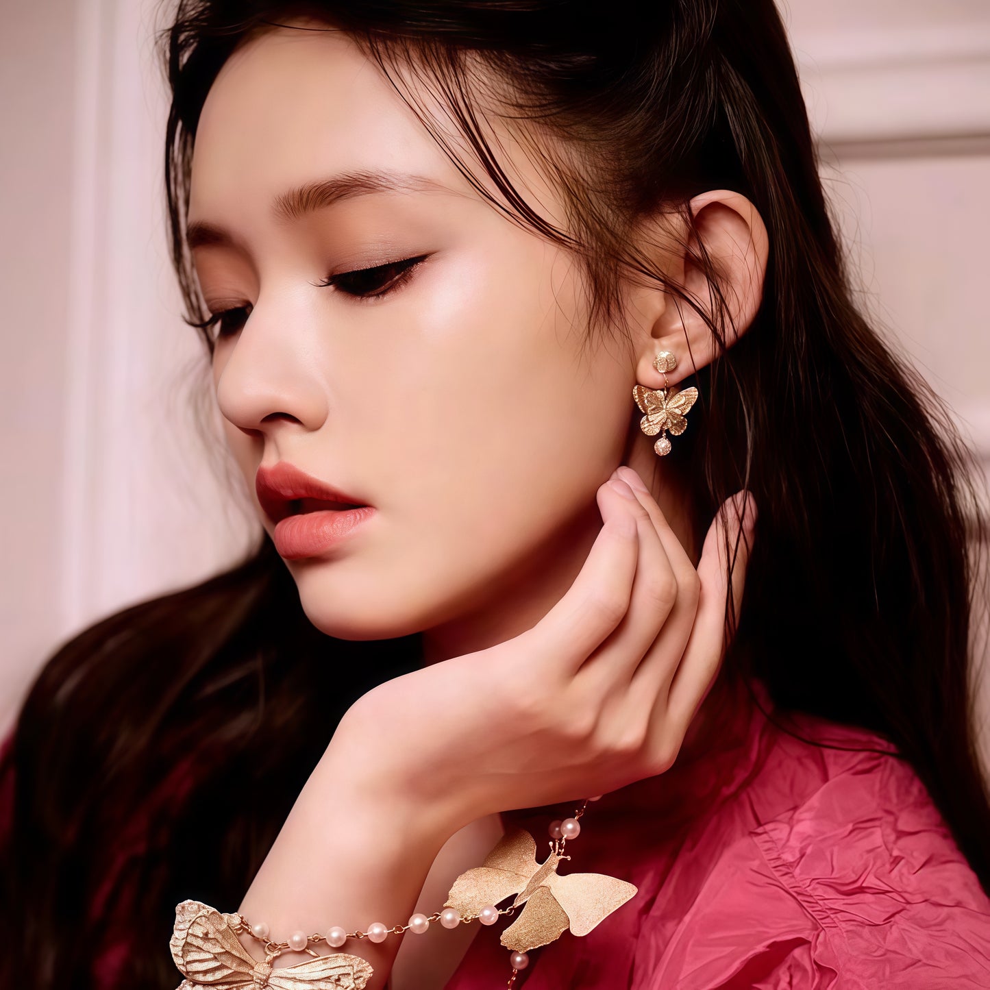 Butterfly Pearl Earrings (2-in-1 Style)