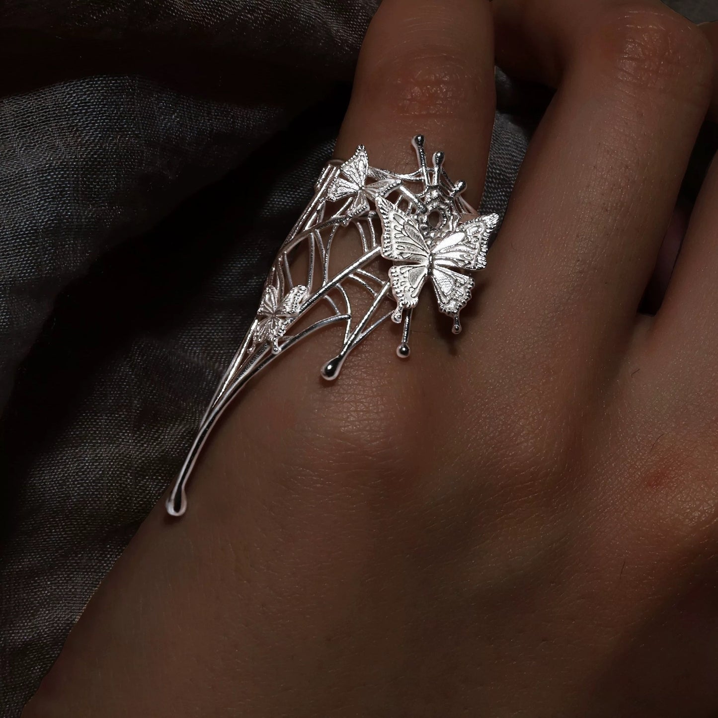 Butterfly Web Silver Statement Ring