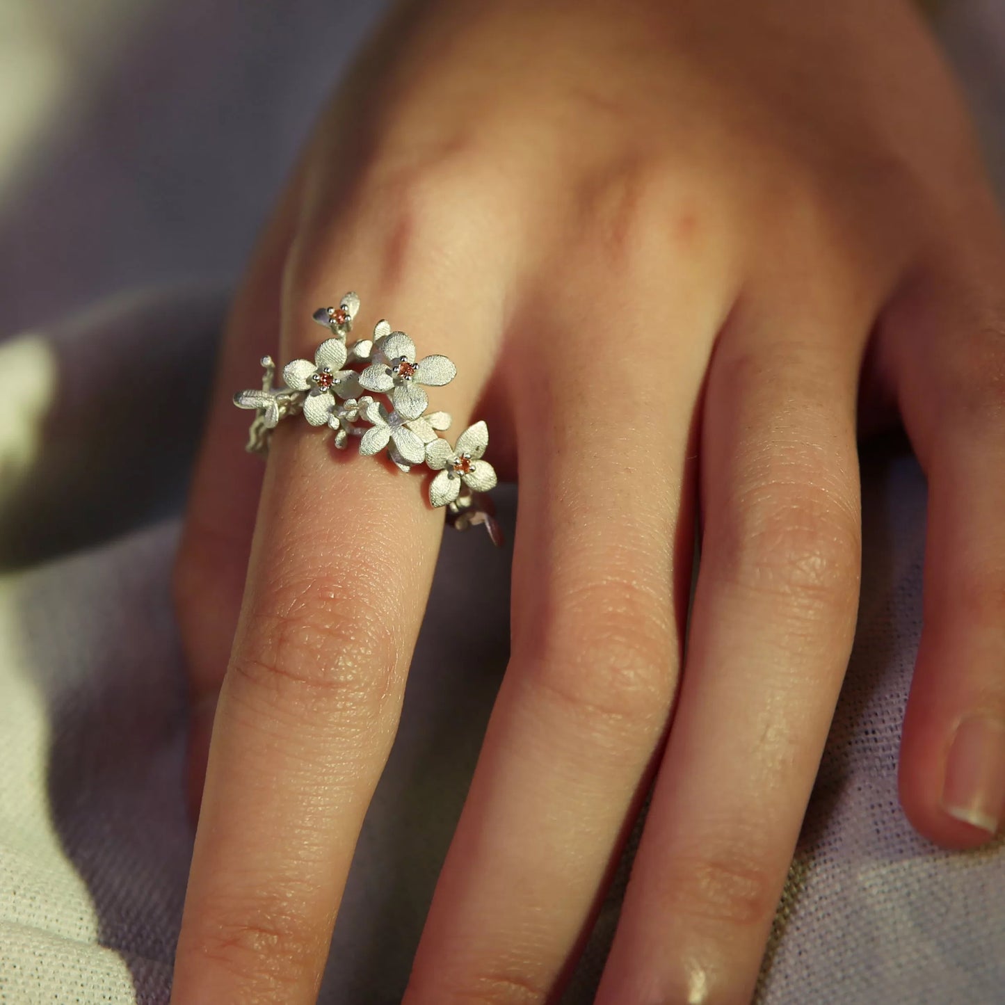 Blossom Branch Ring – Sterling Silver Floral Statement Jewelry