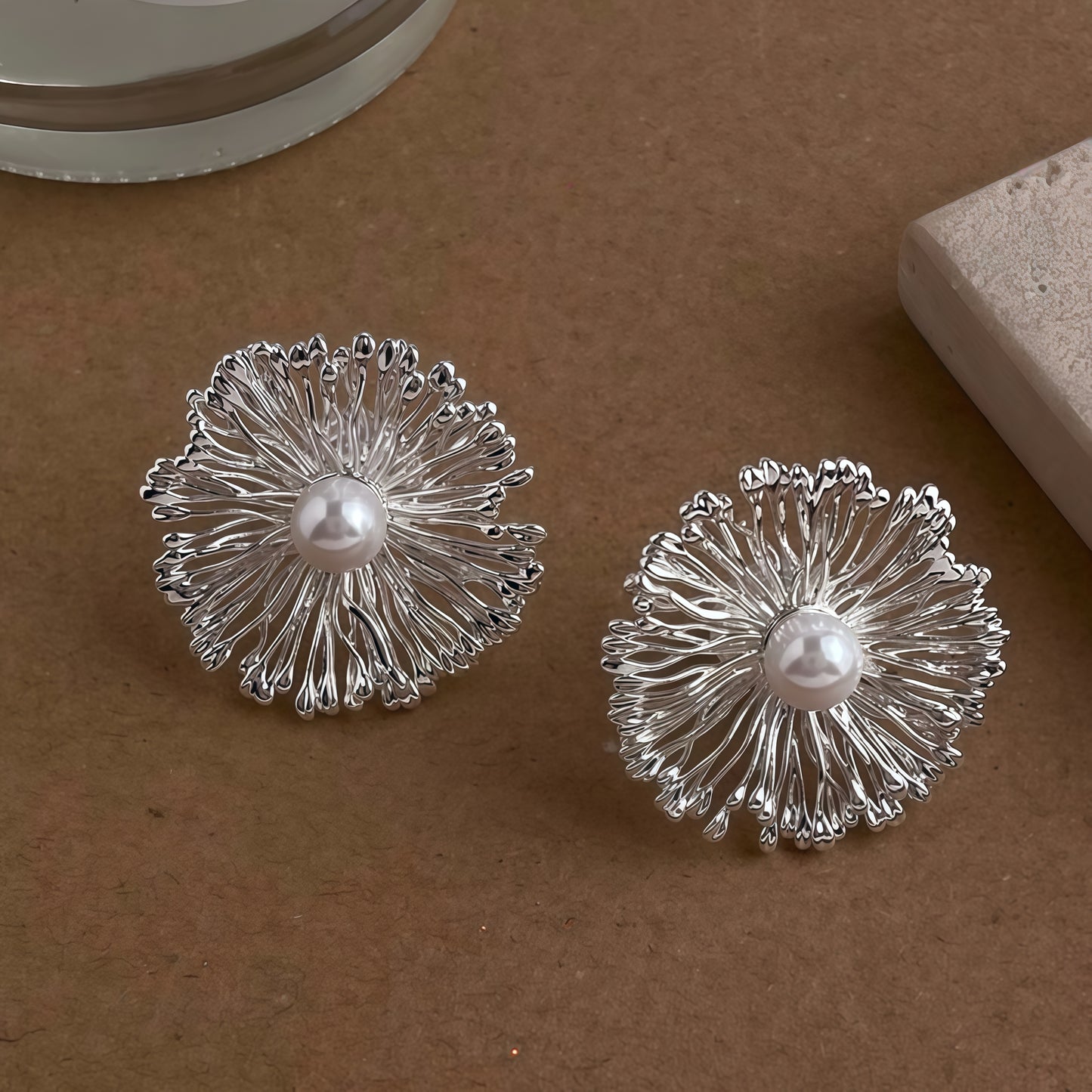 Silver Bloom Pearl Earrings