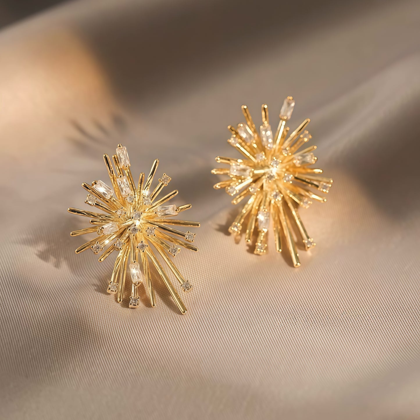Radiant Firework Earrings — Golden Light in Motion