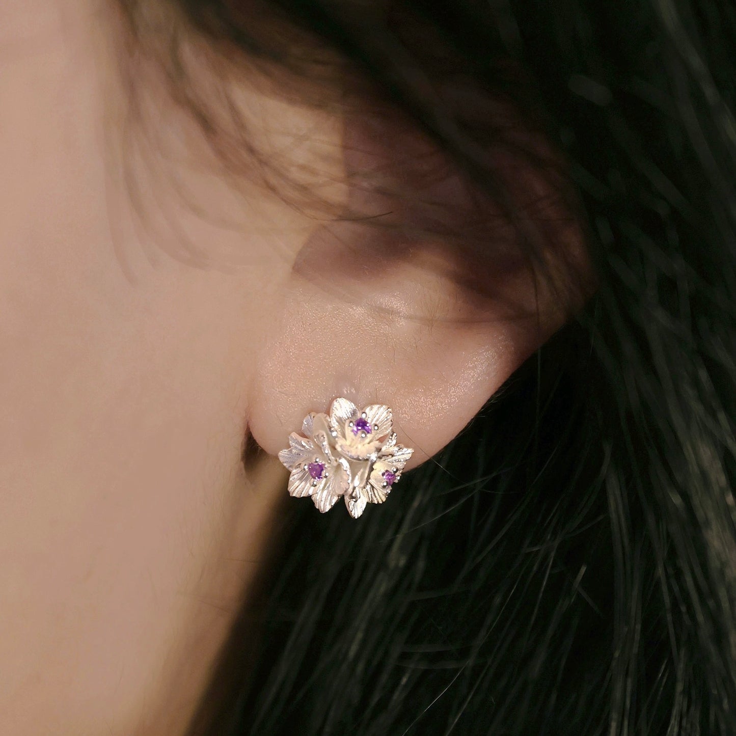 Blossom Harmony Earrings – Sterling Silver with Amethyst Accents