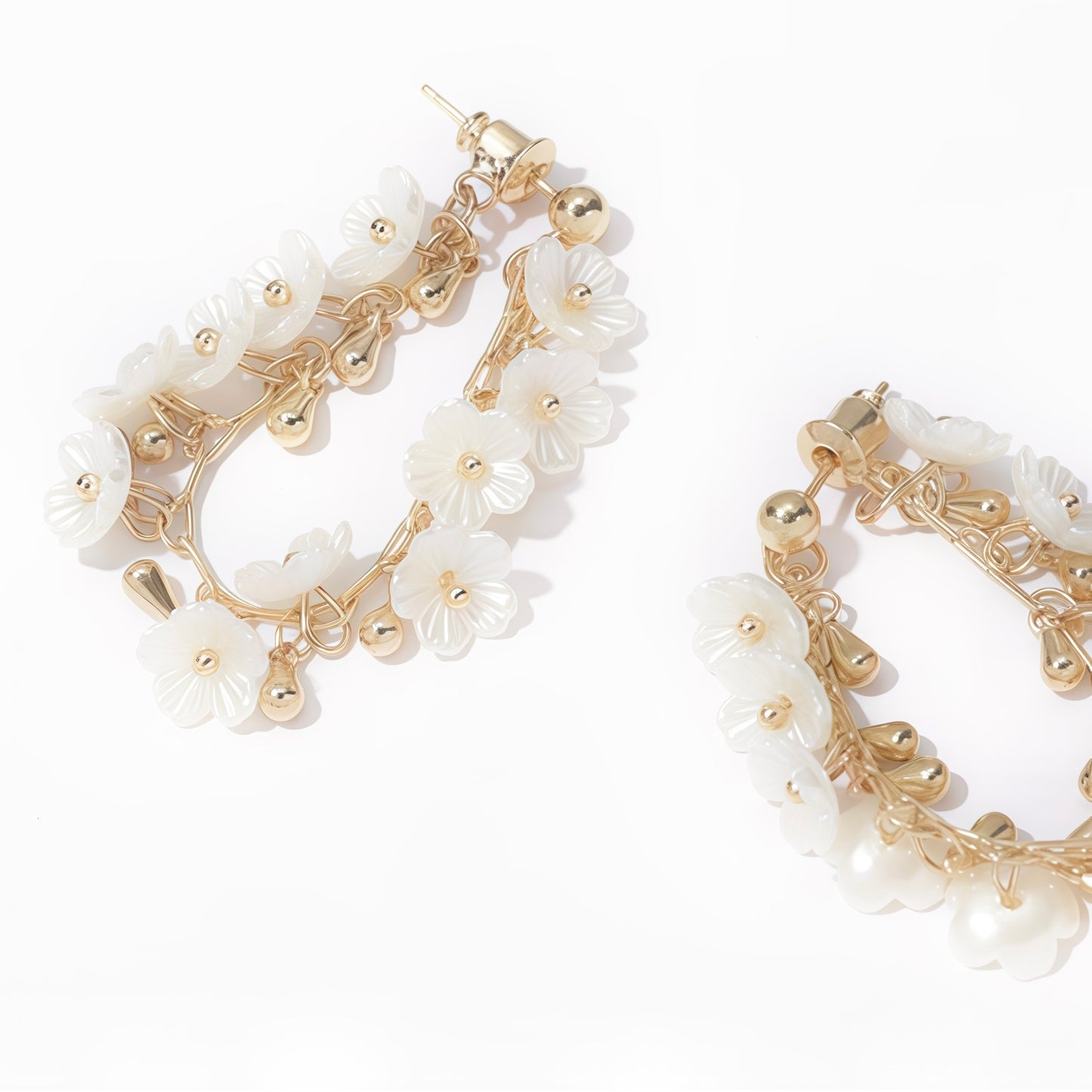 Cherry Blossom Rain Earrings – Convertible Floral Hoops & Mother-of-Pearl (2-in-1 Style)