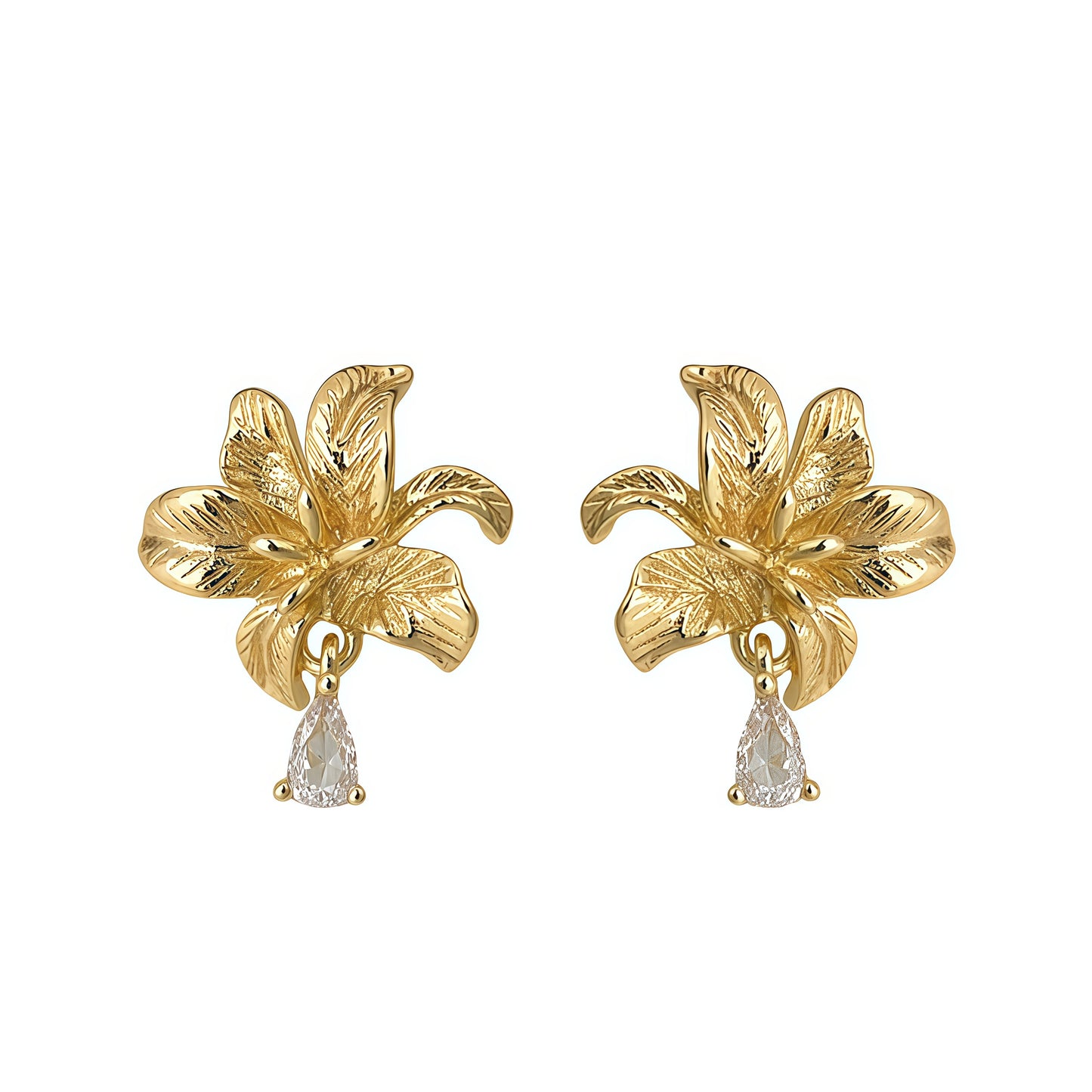 Golden Lily Drop Earrings – Timeless Floral Elegance