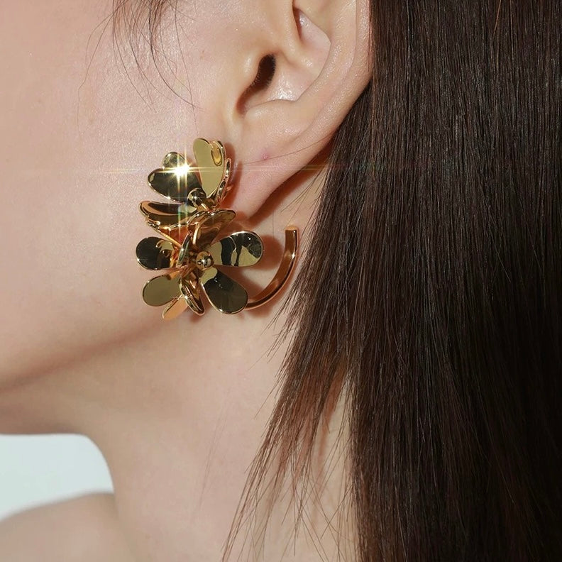 Golden Petal Loop Earrings