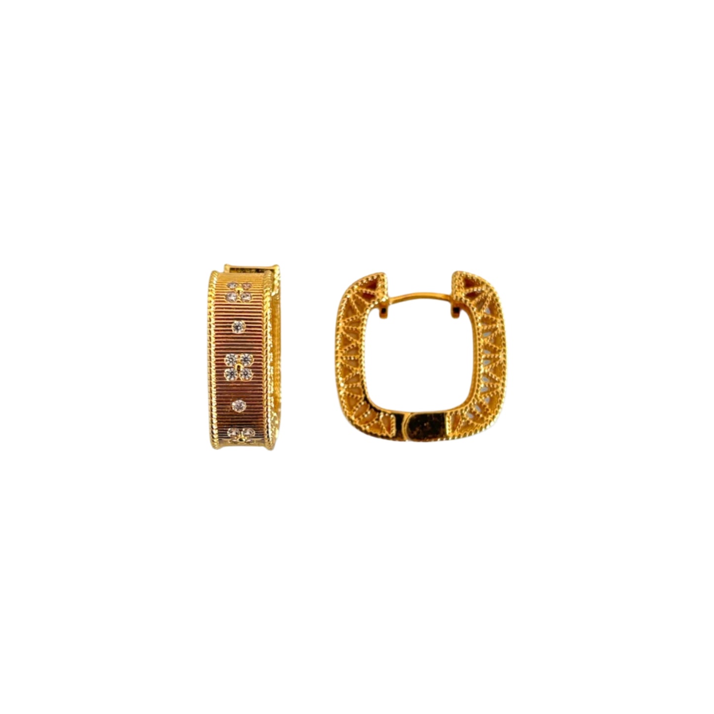 Golden Bloom Hoops – Textured Gold-Plated Earrings with Floral Detailing