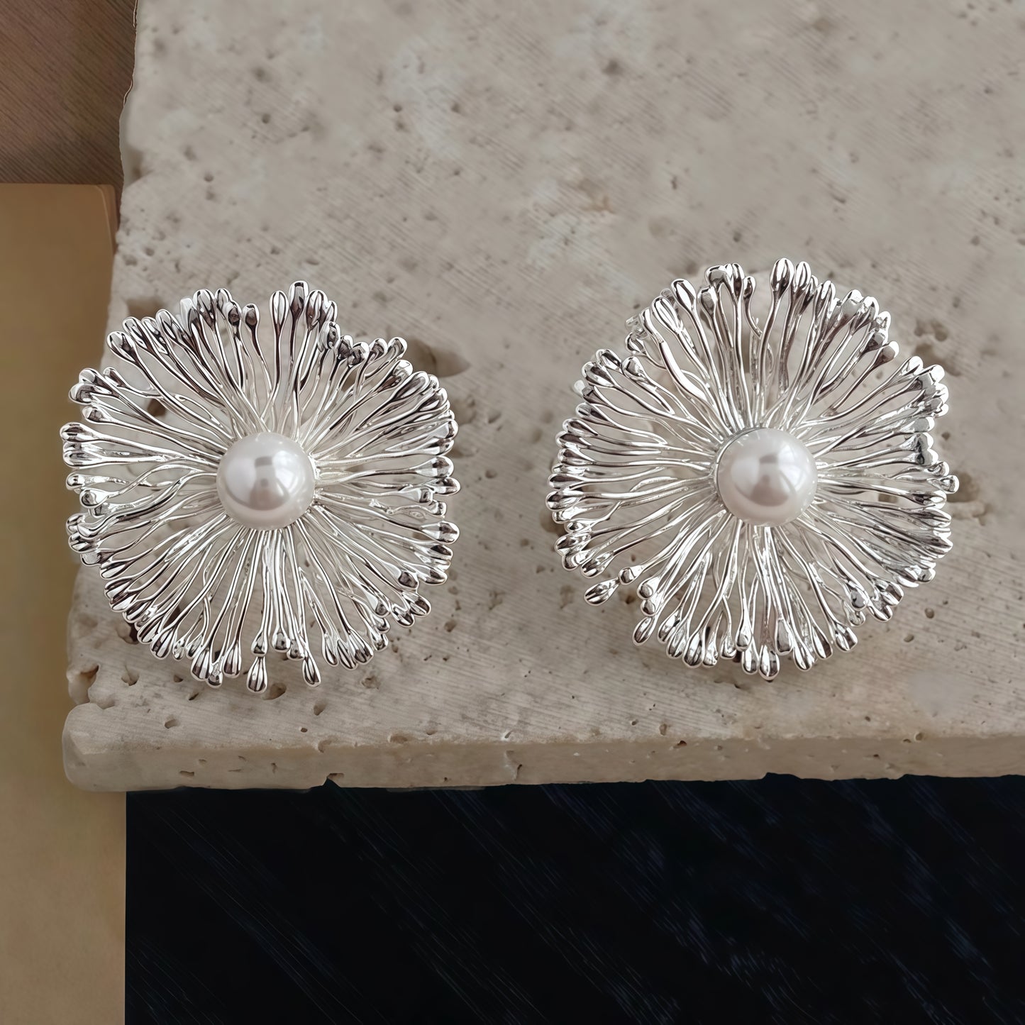 Silver Bloom Pearl Earrings