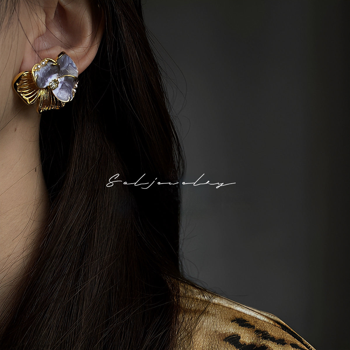Gold & Lilac Orchid Earrings