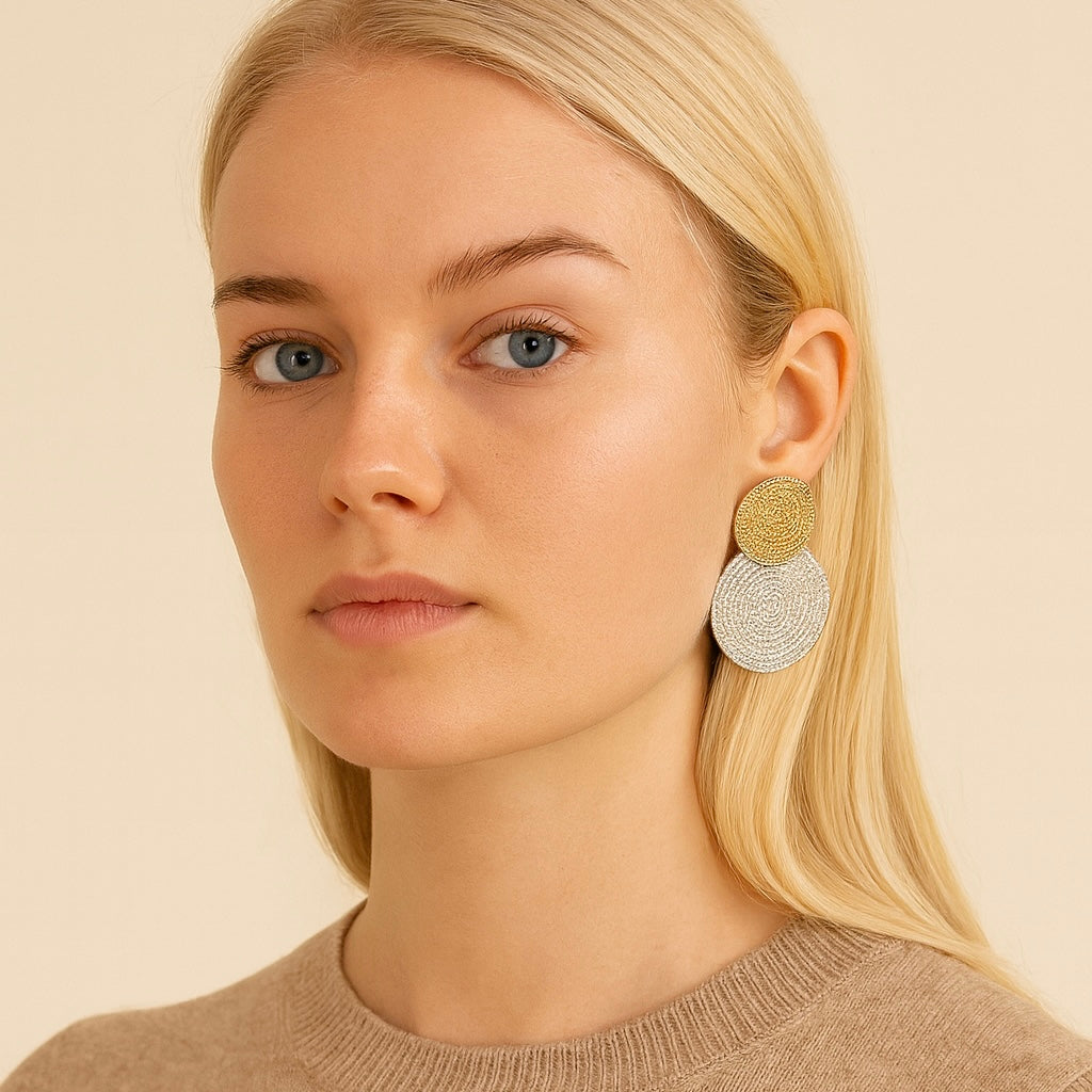 Golden Echo Earrings – Two-Tone Harmony in Textured Circles