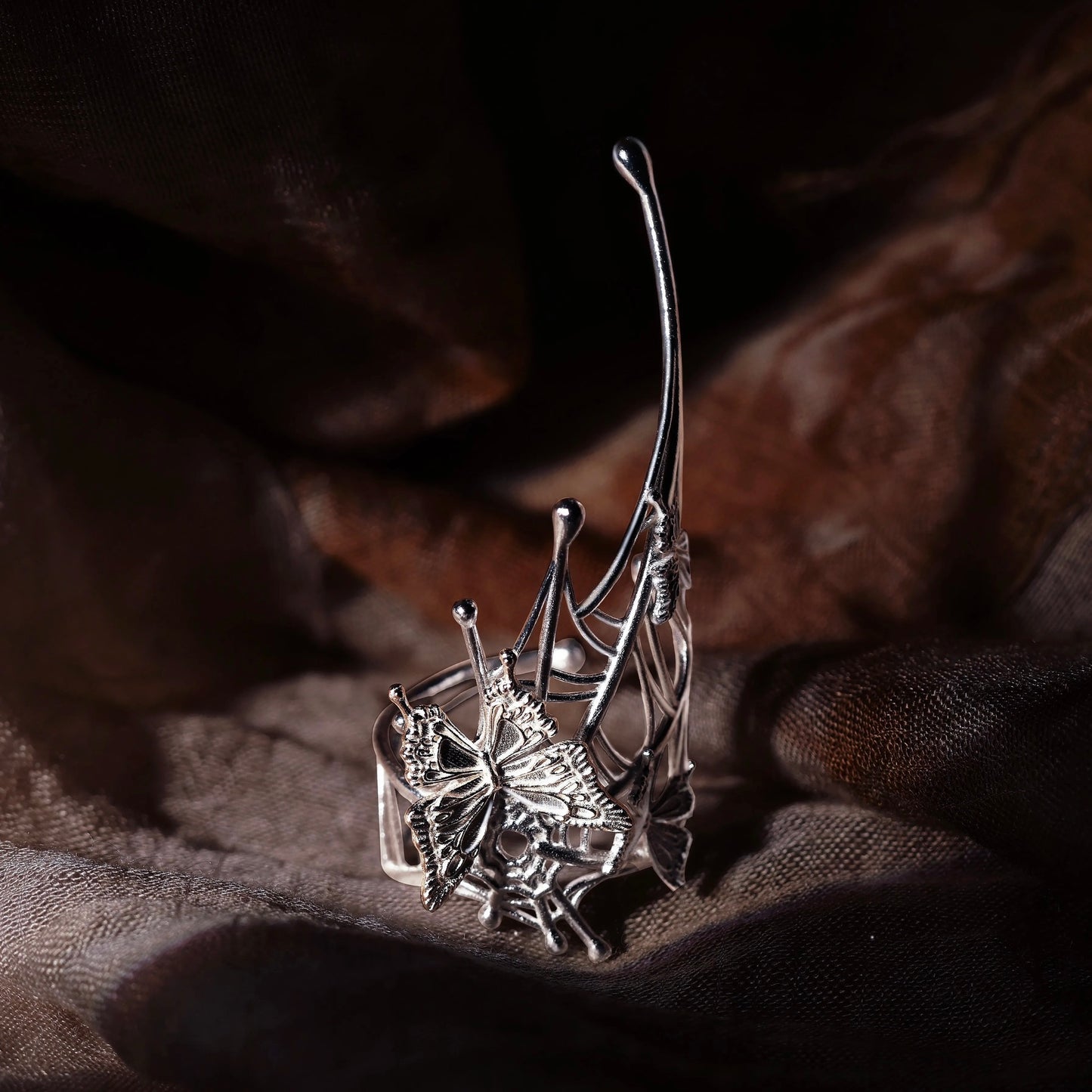 Butterfly Web Silver Statement Ring
