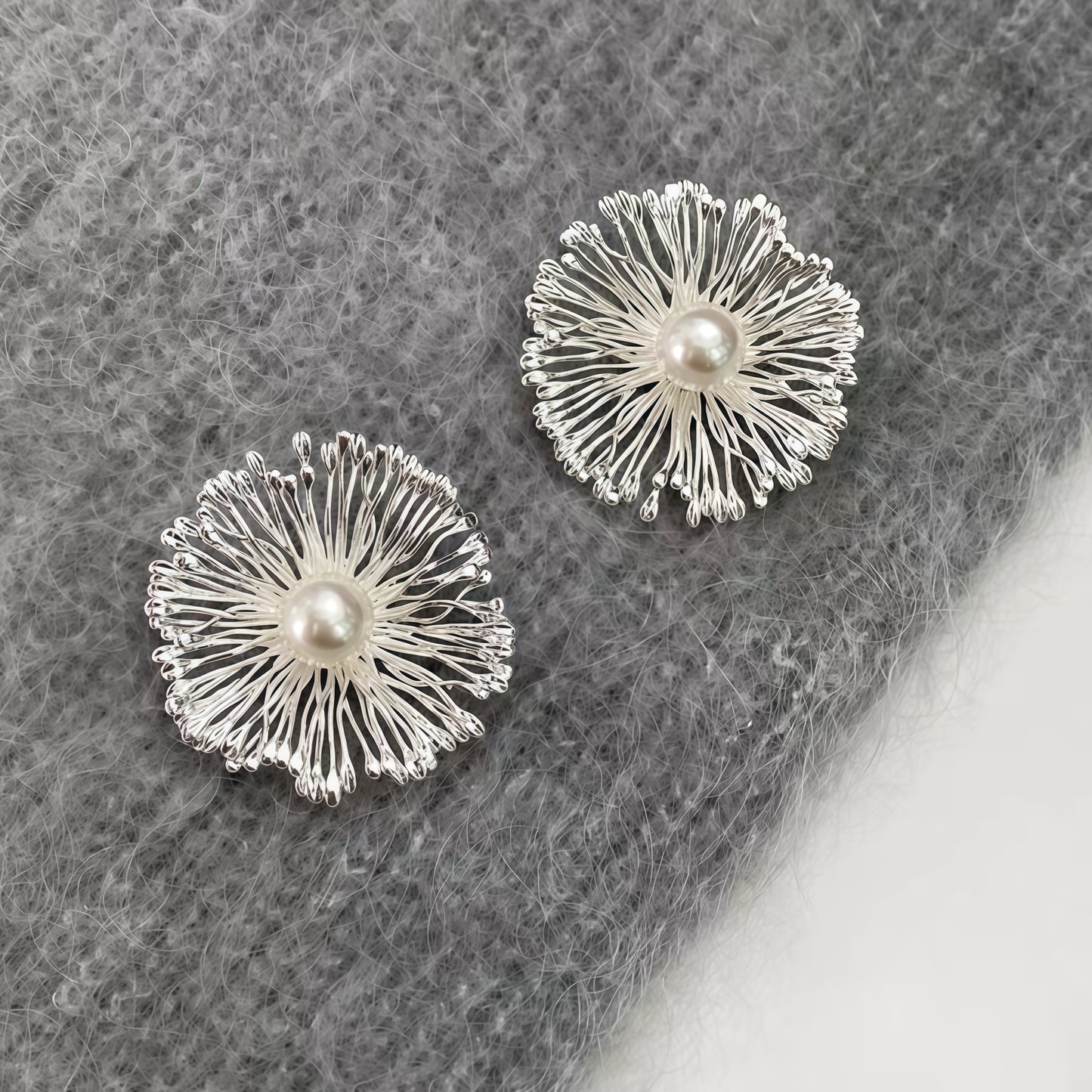 Silver Bloom Pearl Earrings