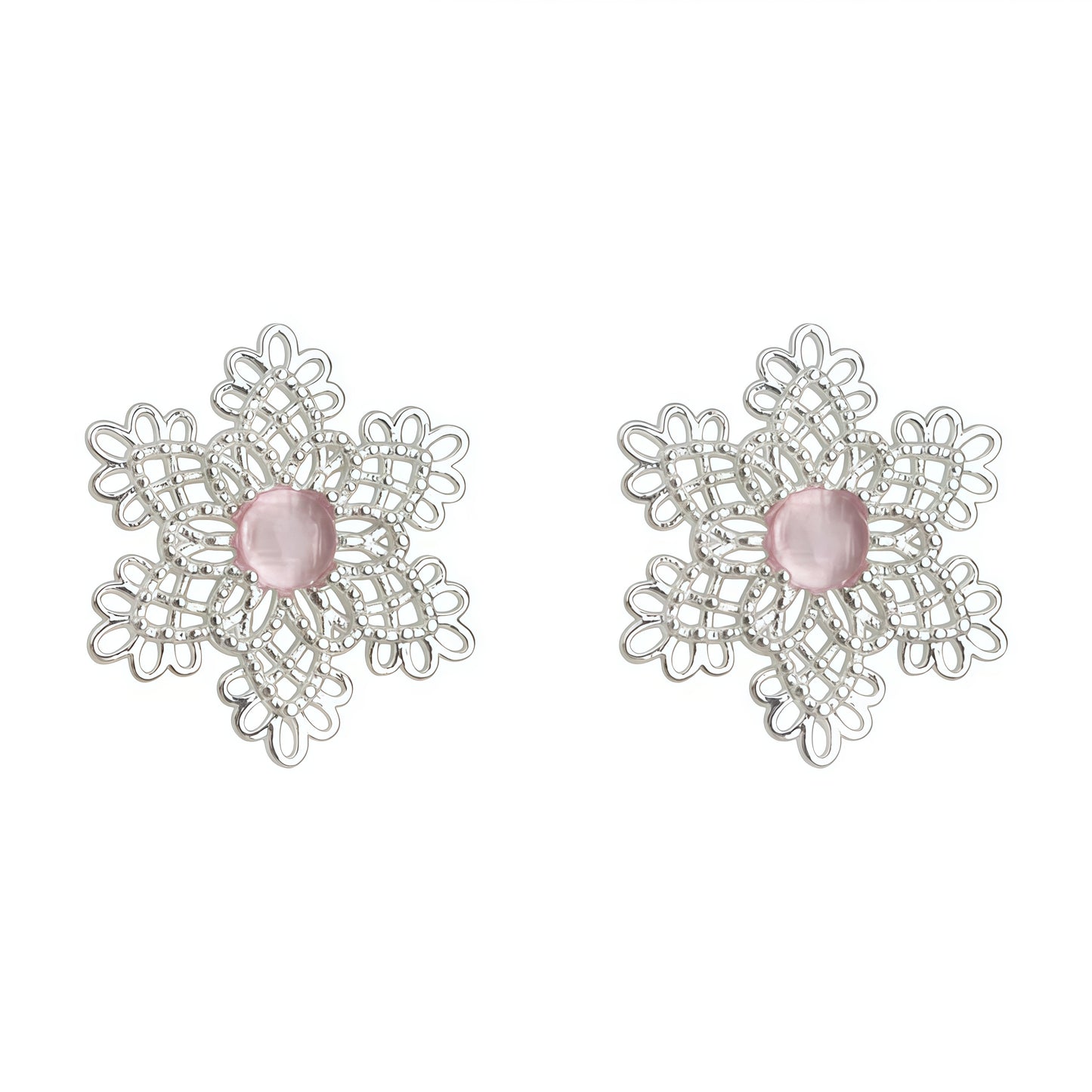 Fleur de Lune Örhängen – Silver & Rose Quartz