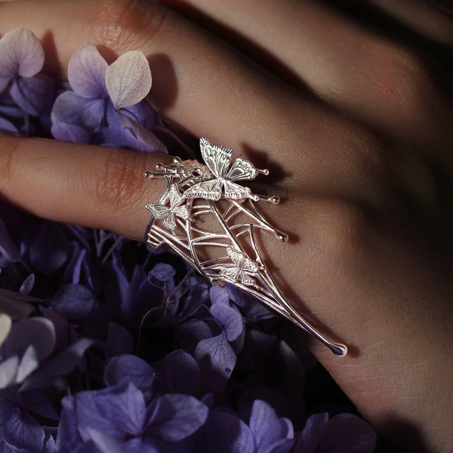 Butterfly Web Silver Statement Ring