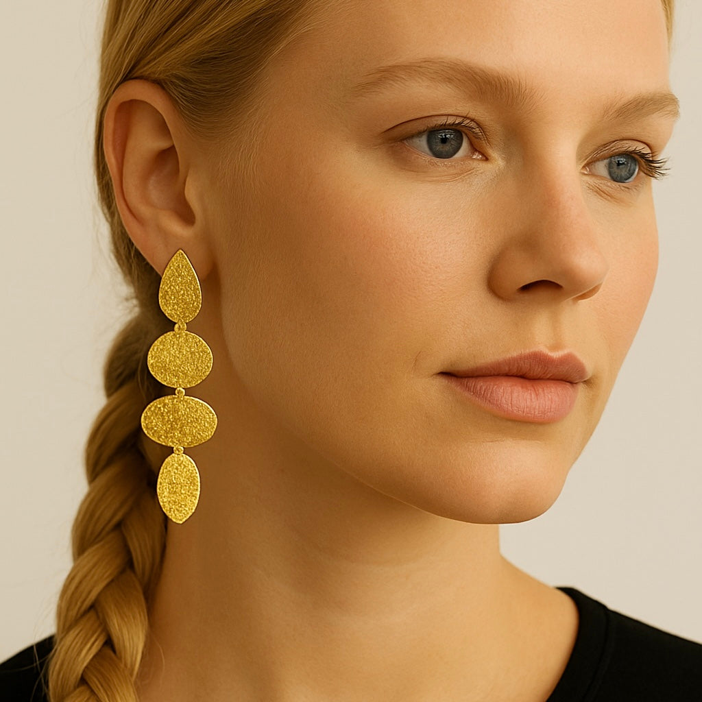 Sunlit Cascade Earrings – Textured Elegance in Motion