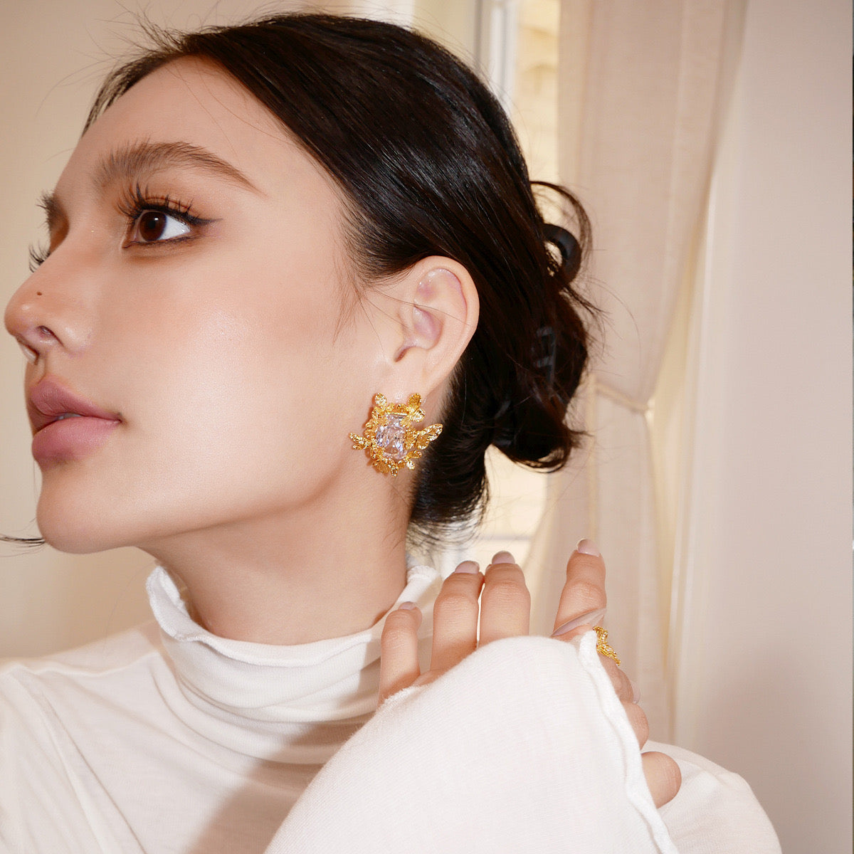 Golden Butterfly Garden Statement Earrings
