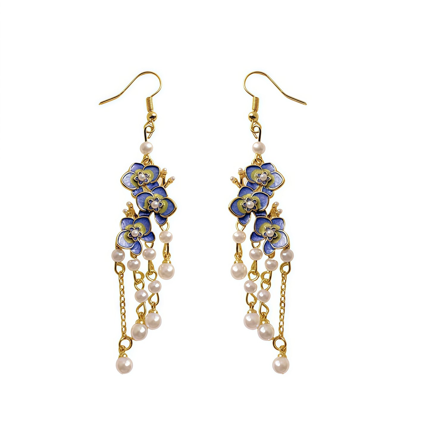 Orchid Rain Earrings – Blooming Elegance with Pearls and Golden Drizzle