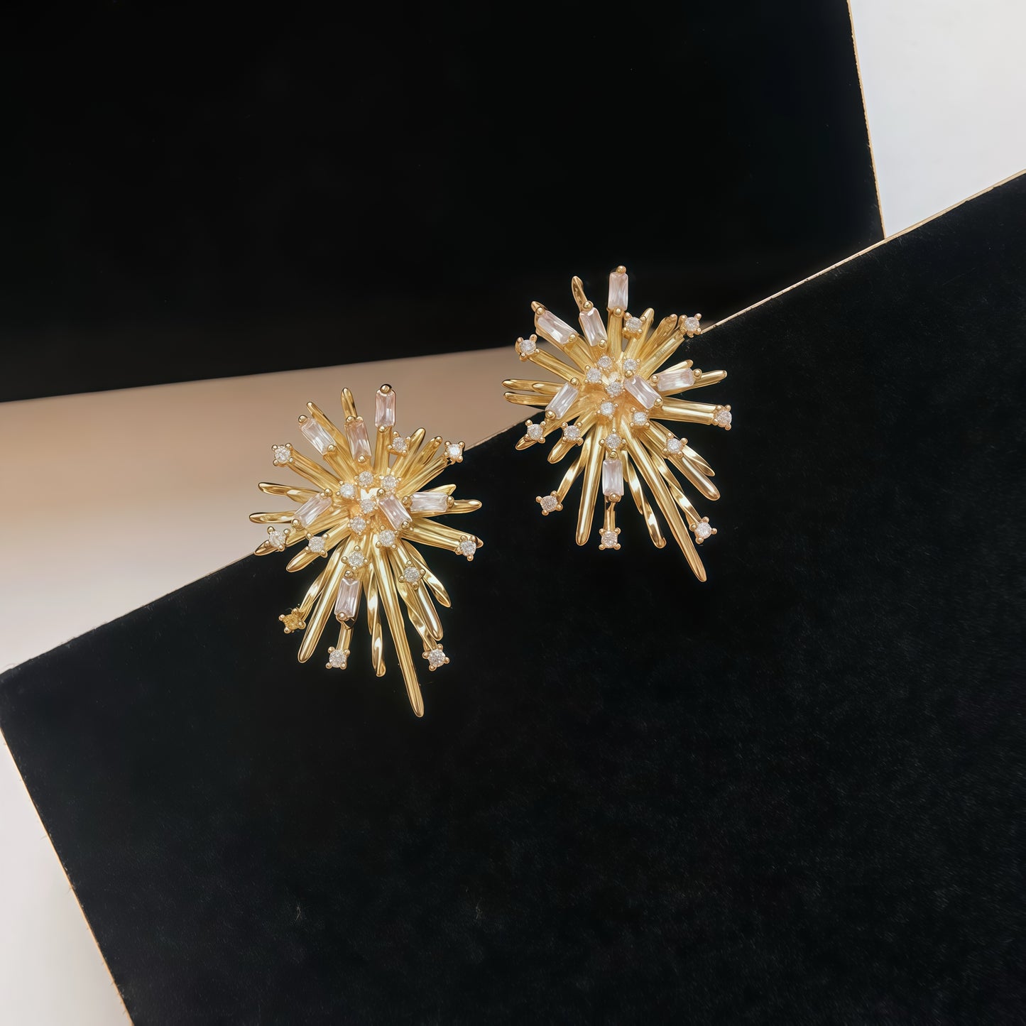 Radiant Firework Earrings — Golden Light in Motion