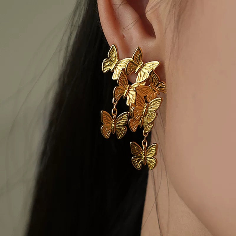 Golden Butterfly Cascade Earrings