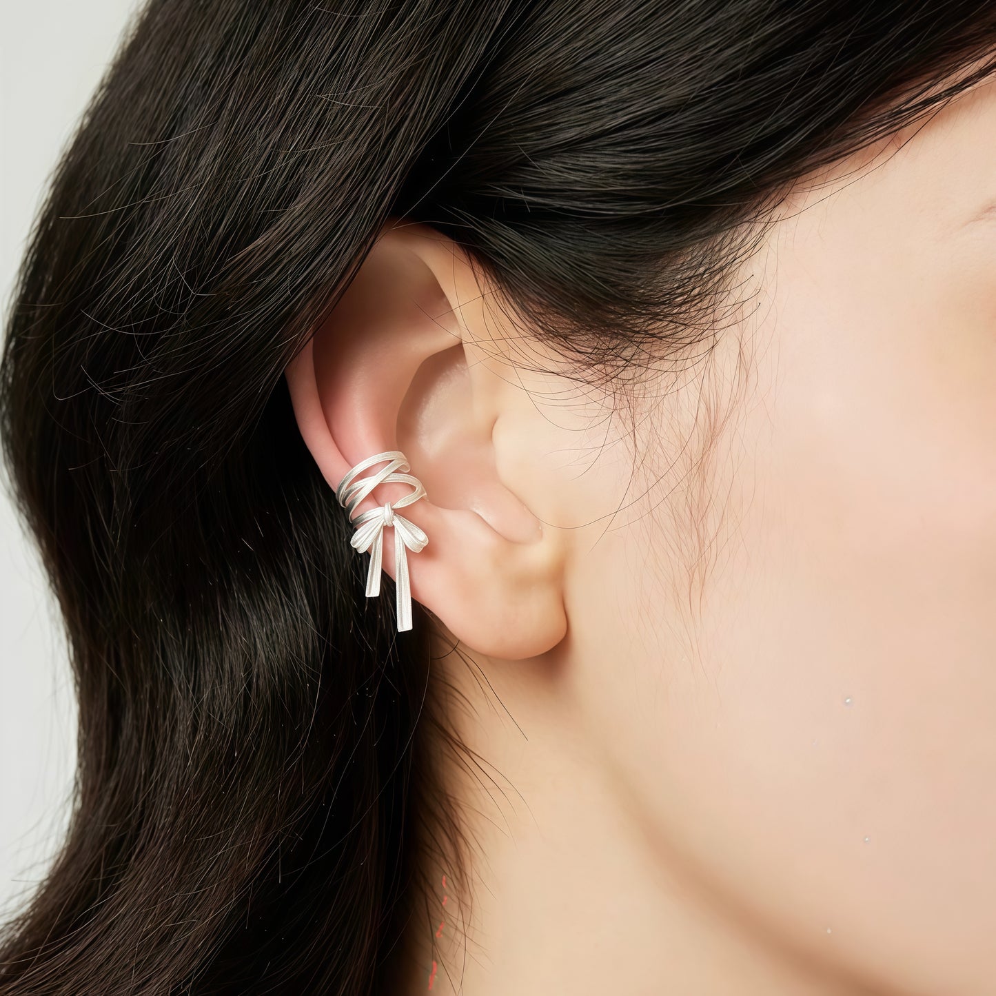 Silver Ribbon Ear Cuff