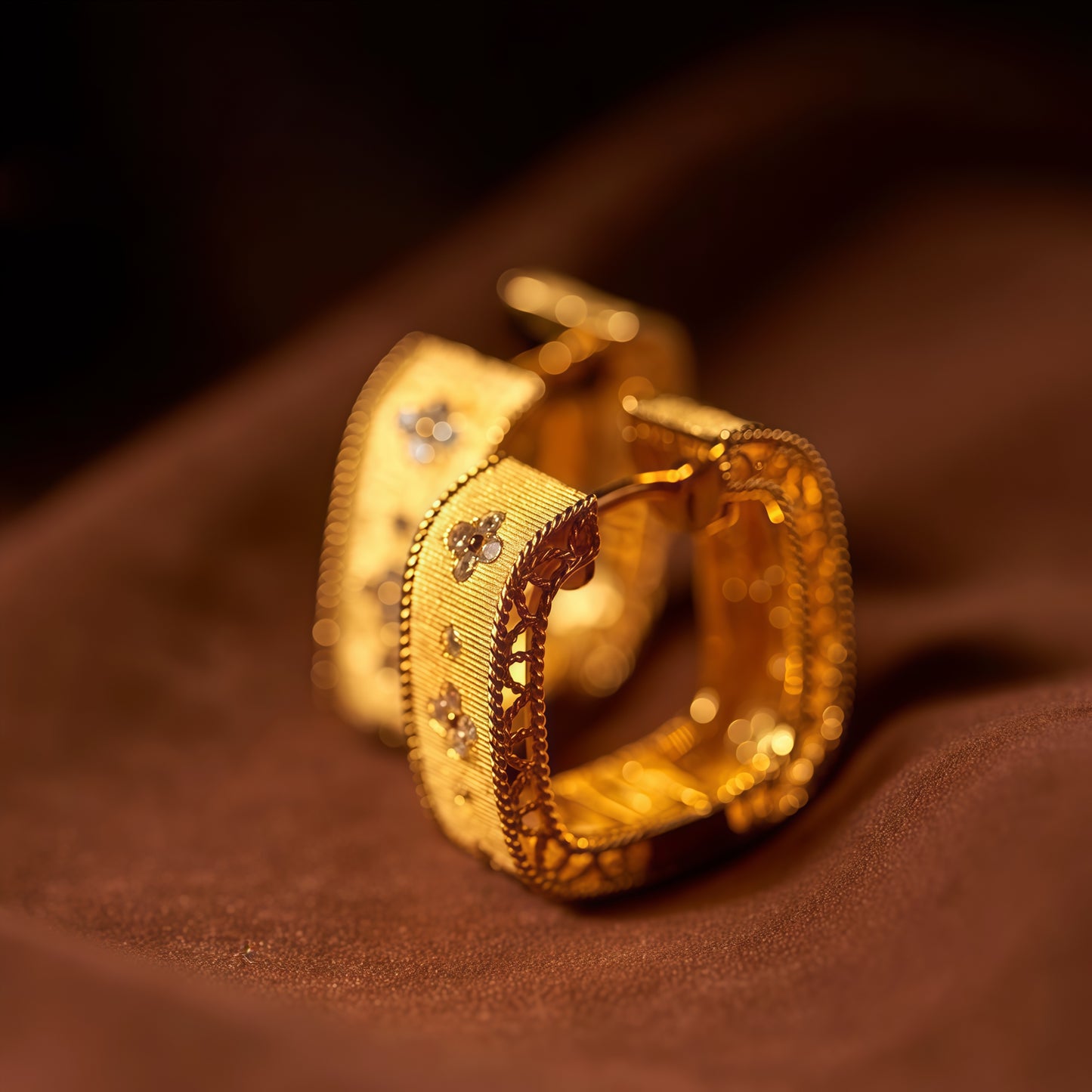 Golden Bloom Hoops – Teksturerede forgyldte øreringe med blomsterdetaljer