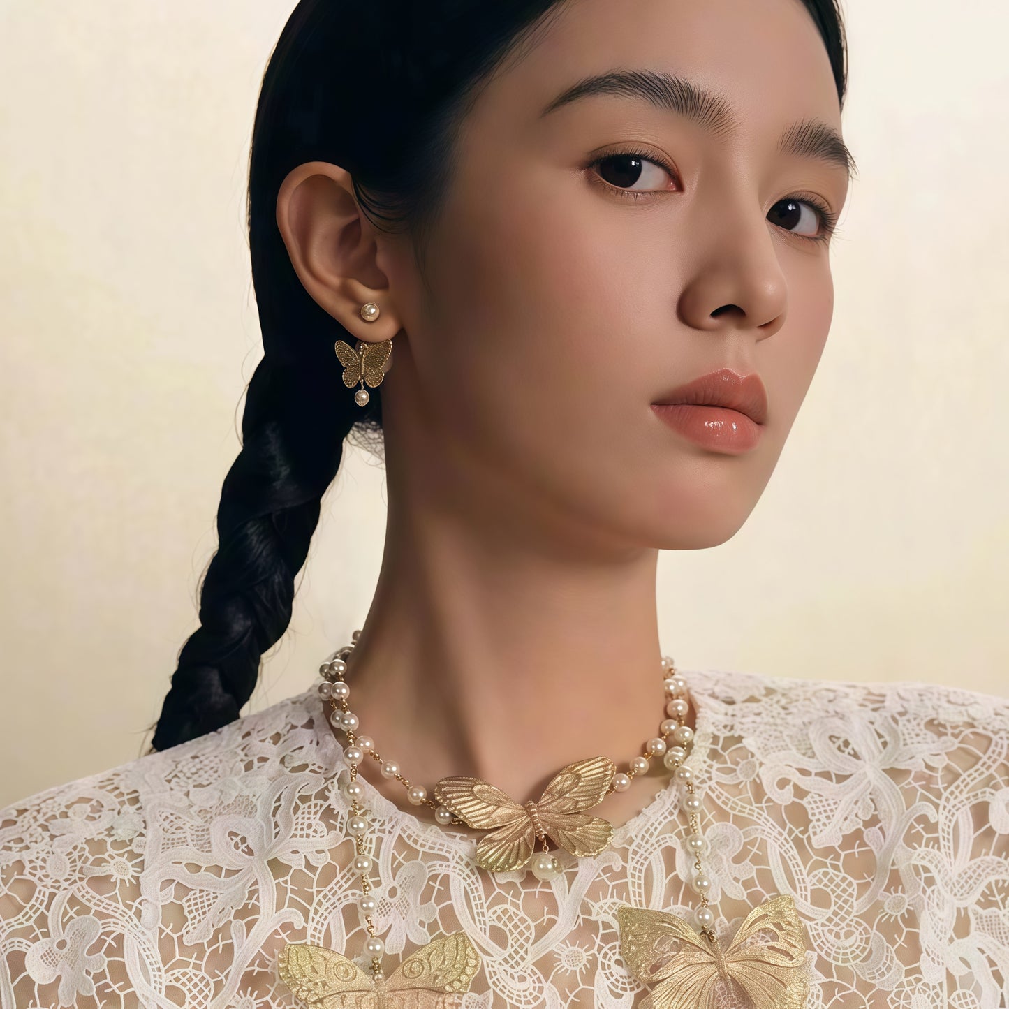 Butterfly Pearl Earrings (2-in-1 Style)