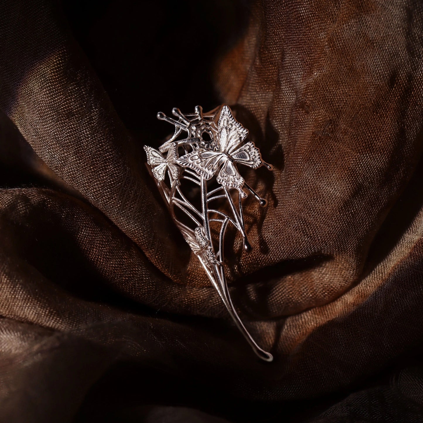 Butterfly Web Silver Statement Ring