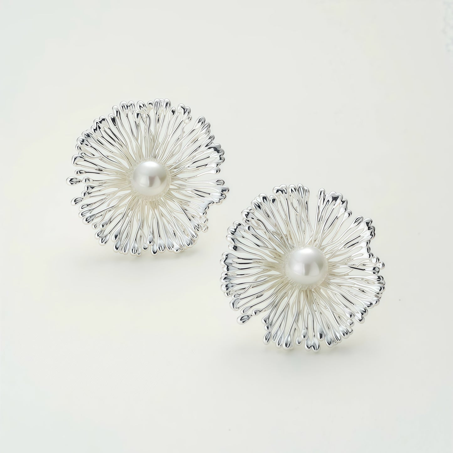 Silver Bloom Pearl Earrings