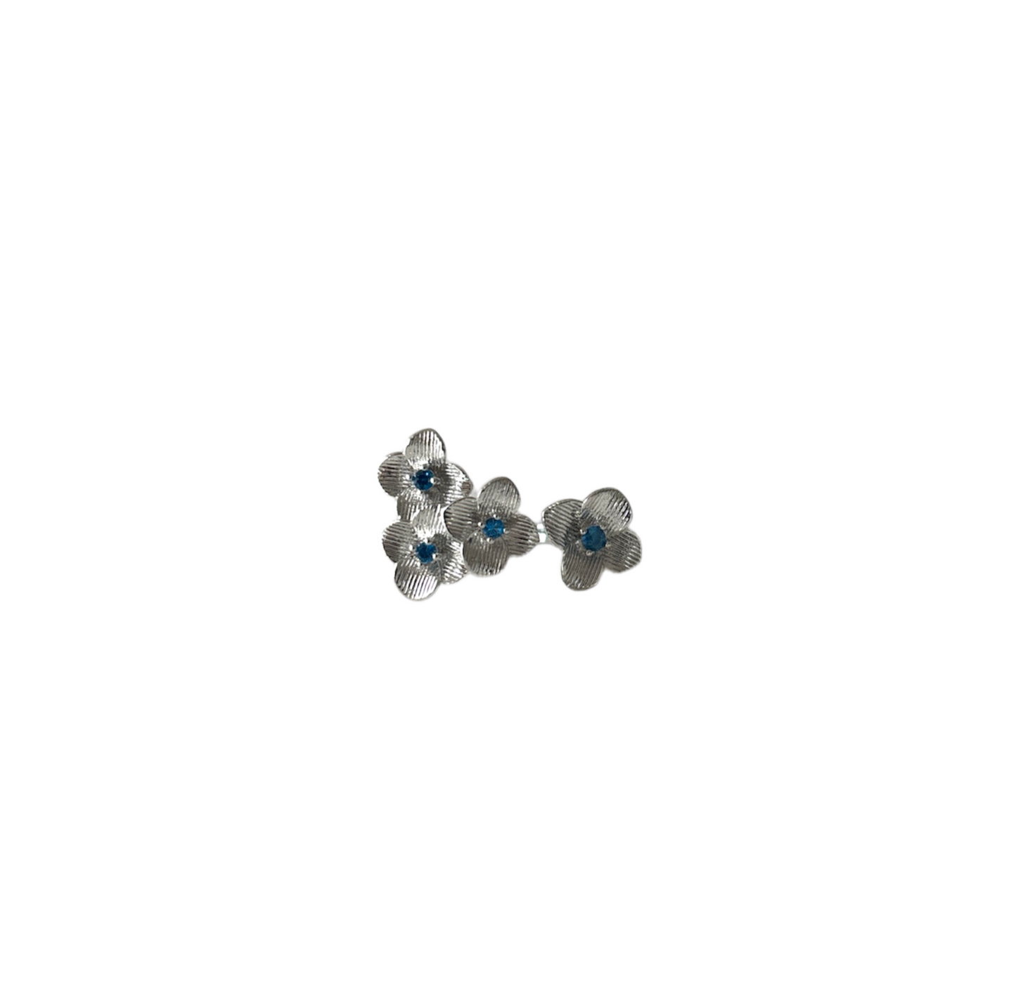 Blue Blossom Trio Ring – Sterling Silver Floral Statement Ring
