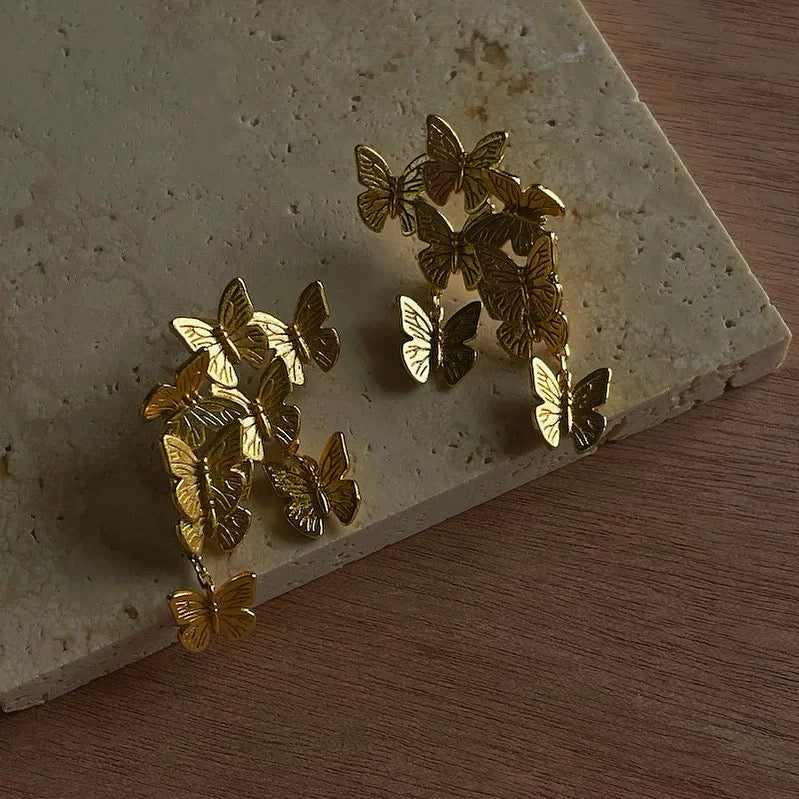 Golden Butterfly Cascade Earrings