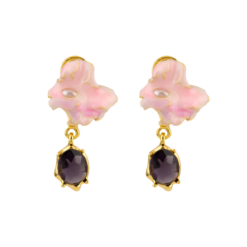Daydream Mauve Earrings – Dreamy Pink & Amethyst Gold Drops