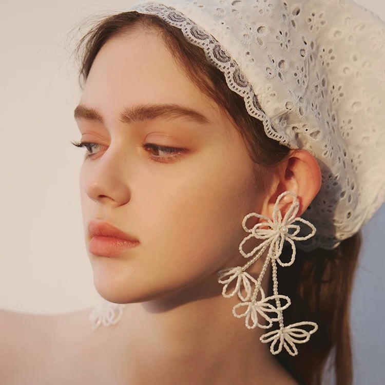 Beaded Blossom Cascade Earrings – Ethereal Statement Jewelry
