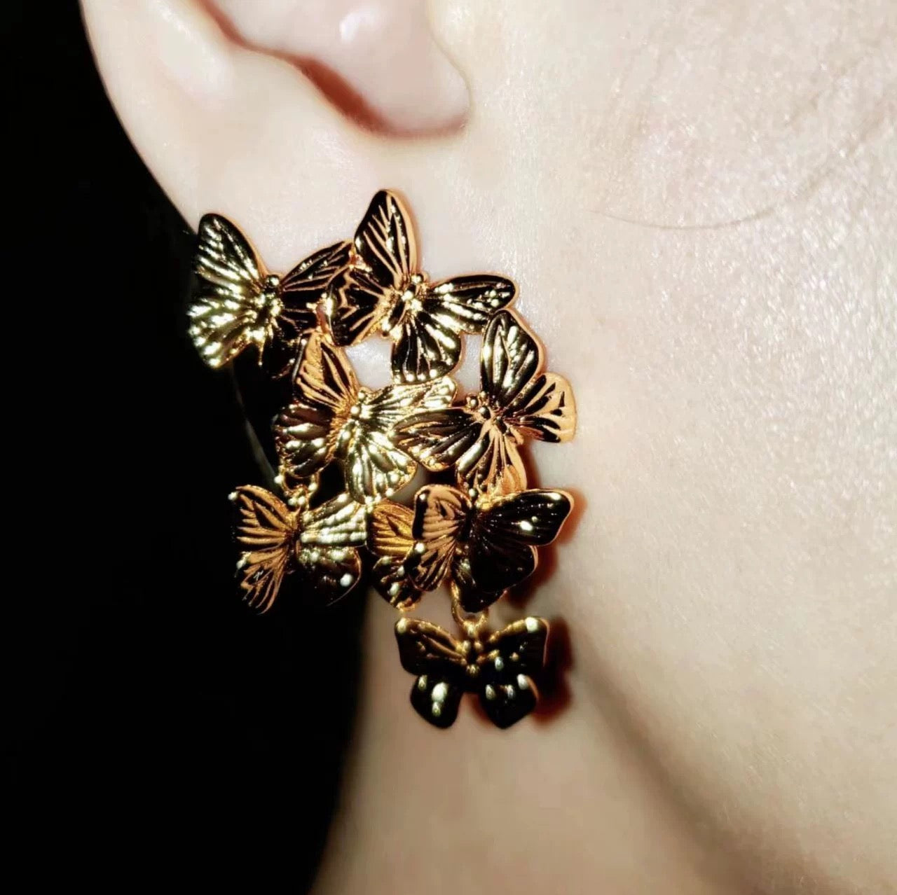 Golden Butterfly Cascade Earrings