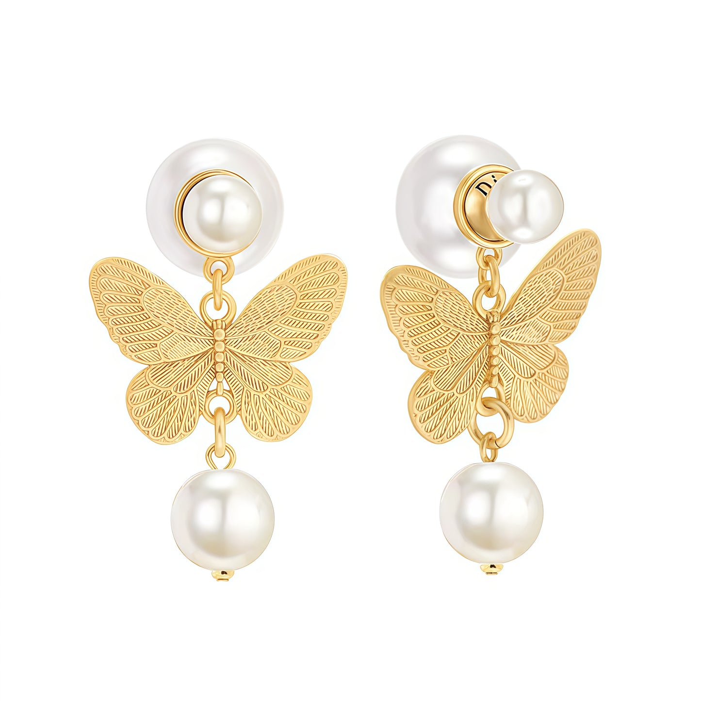 Butterfly Pearl Earrings (2-in-1 Style)