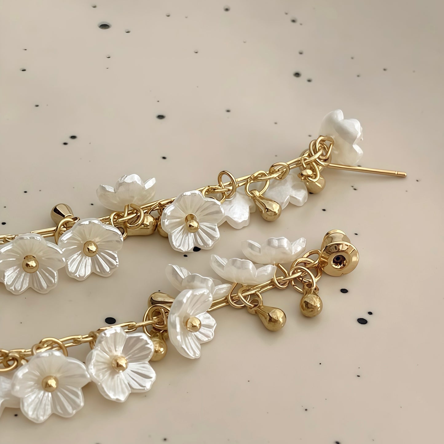 Cherry Blossom Rain Earrings – Convertible Floral Hoops & Mother-of-Pearl (2-in-1 Style)