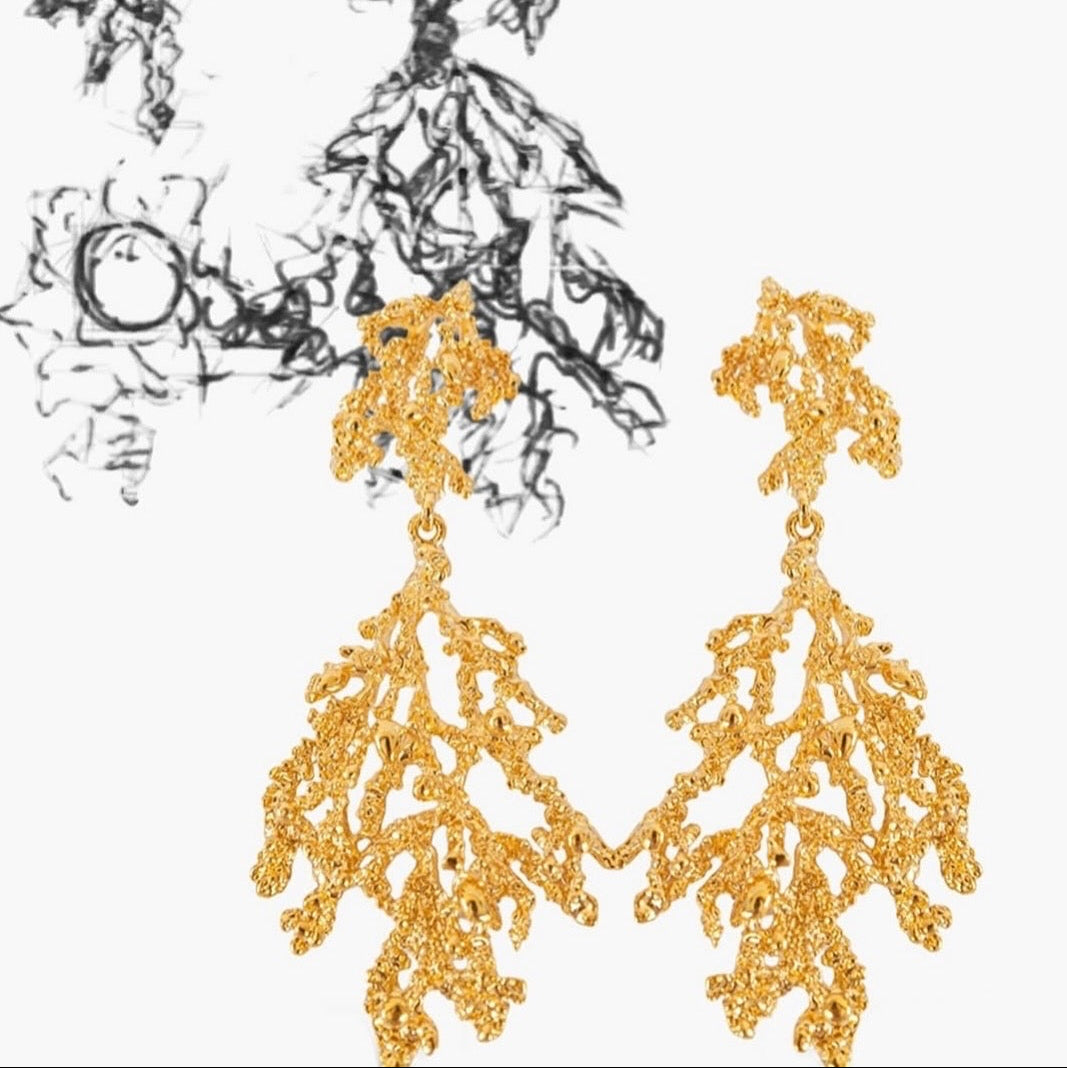 Gold Coral Statement Earrings – Bold, Lightweight, Nature-Inspired Jewelry