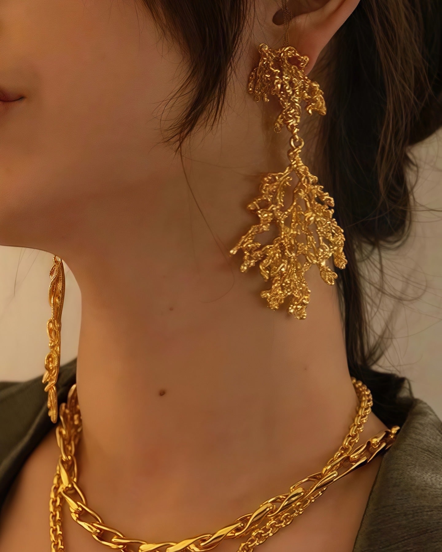 Gold Coral Statement Earrings – Bold, Lightweight, Nature-Inspired Jewelry