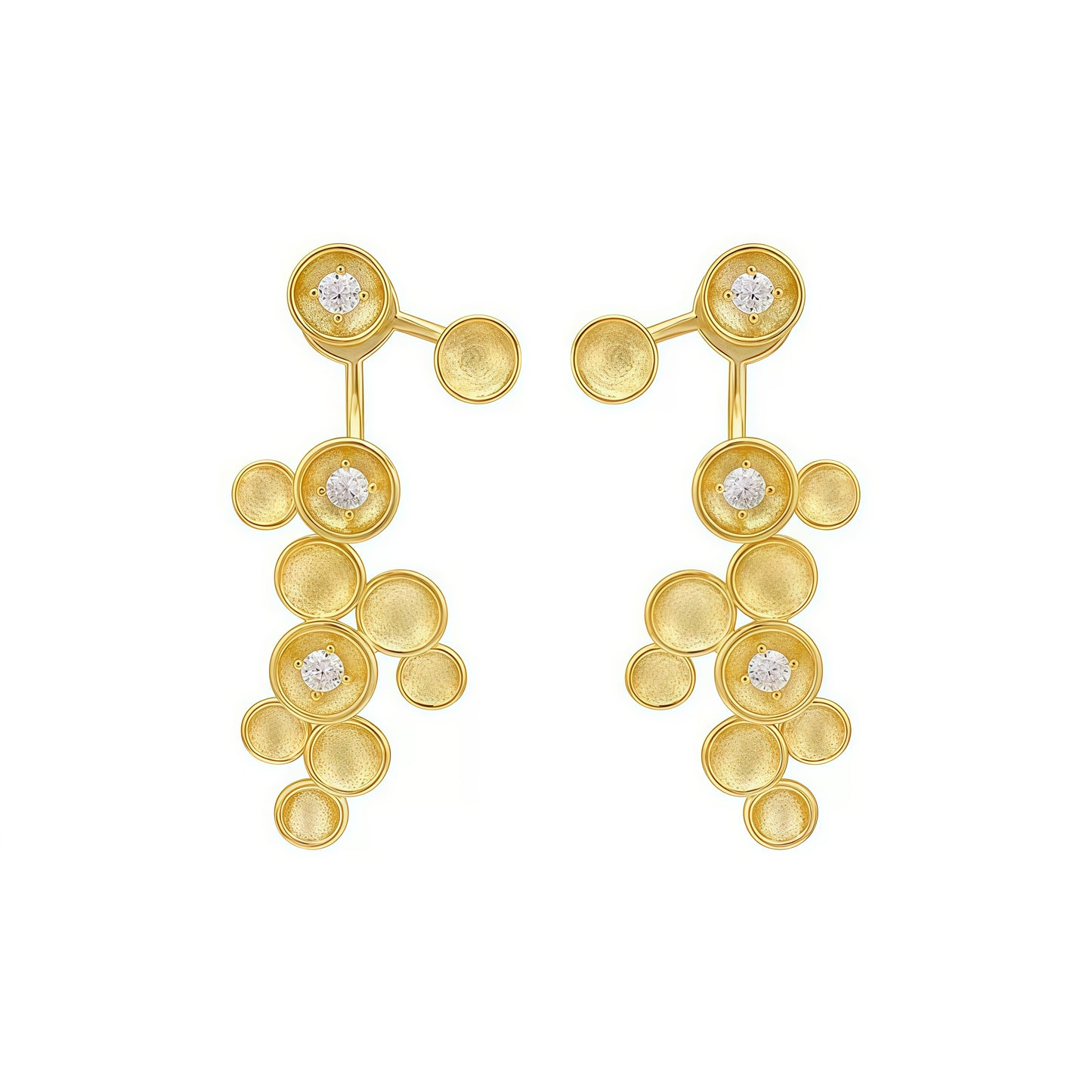 Golden Cluster Drop Earrings – Sculptural Elegance with a Sparkling Twist