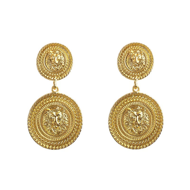 Imperial Medallion Earrings – Double-Layer Gold Coin Statement Earrings